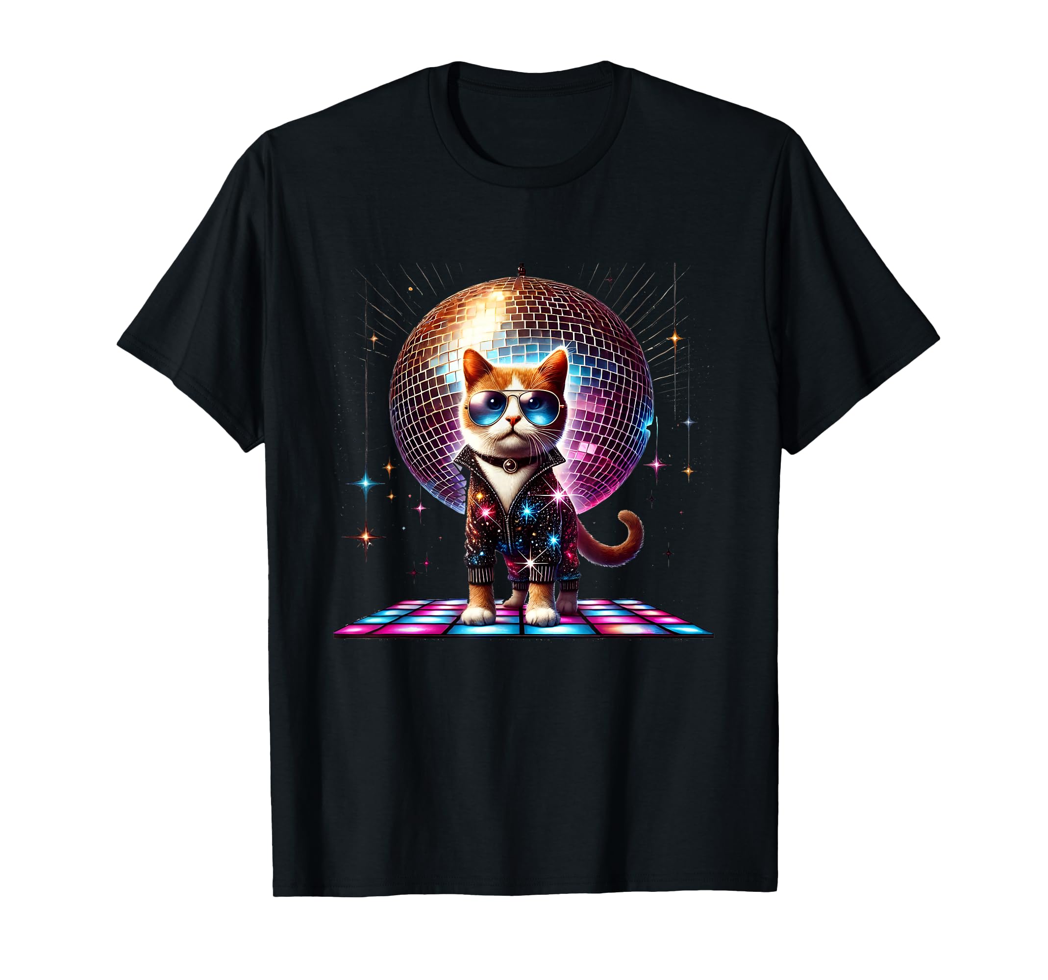 Dancing Cat Disco Ball Kitten Kitty T-Shirt - Graphic Print Men Women - T-Shirt, Sweatshirt, Hoodie