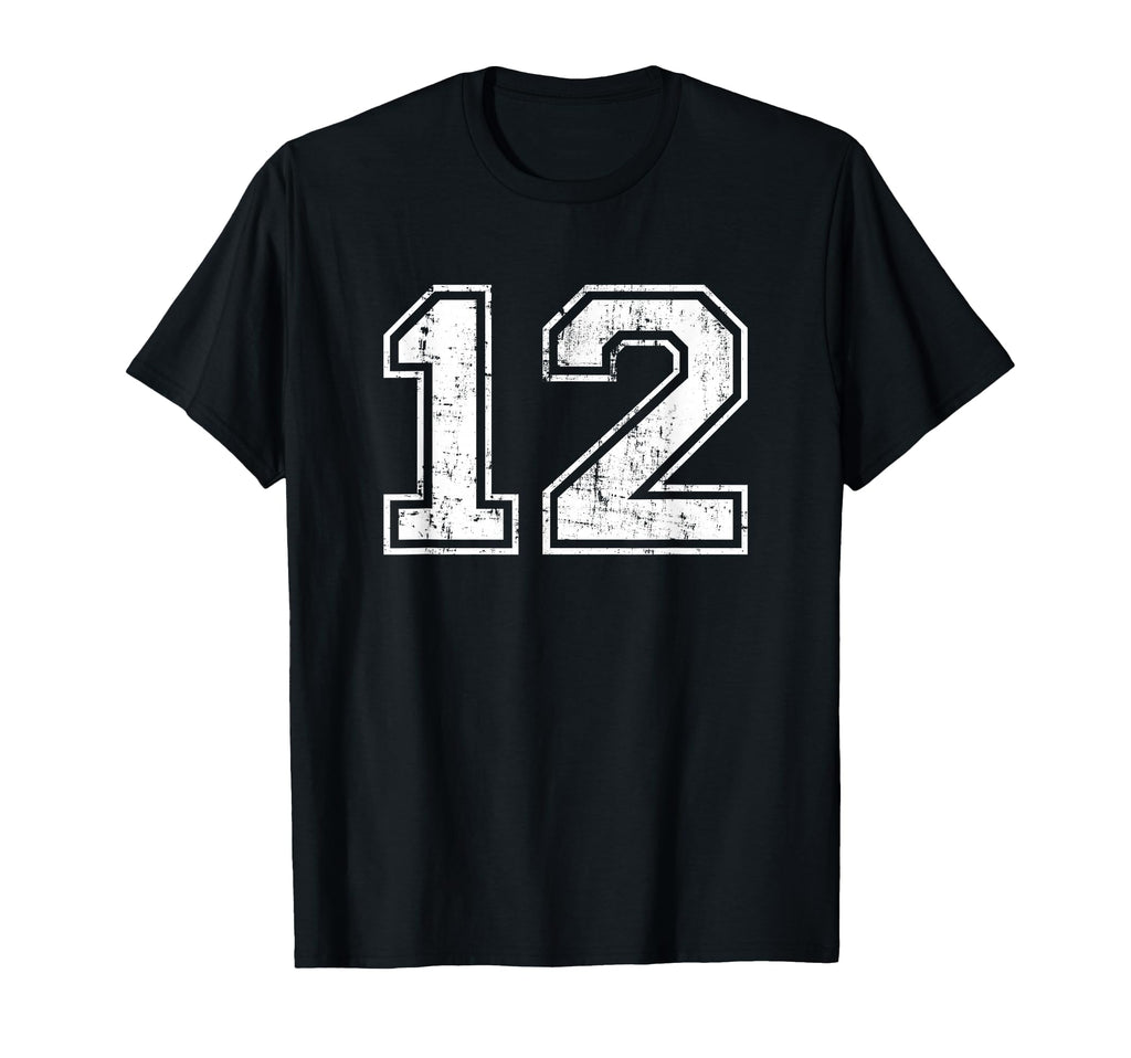 Number 12 Twelve Distressed Sports T-Shirt - Aesthetic Graphic for Adults - T-Shirt, Sweatshirt, Hoodie