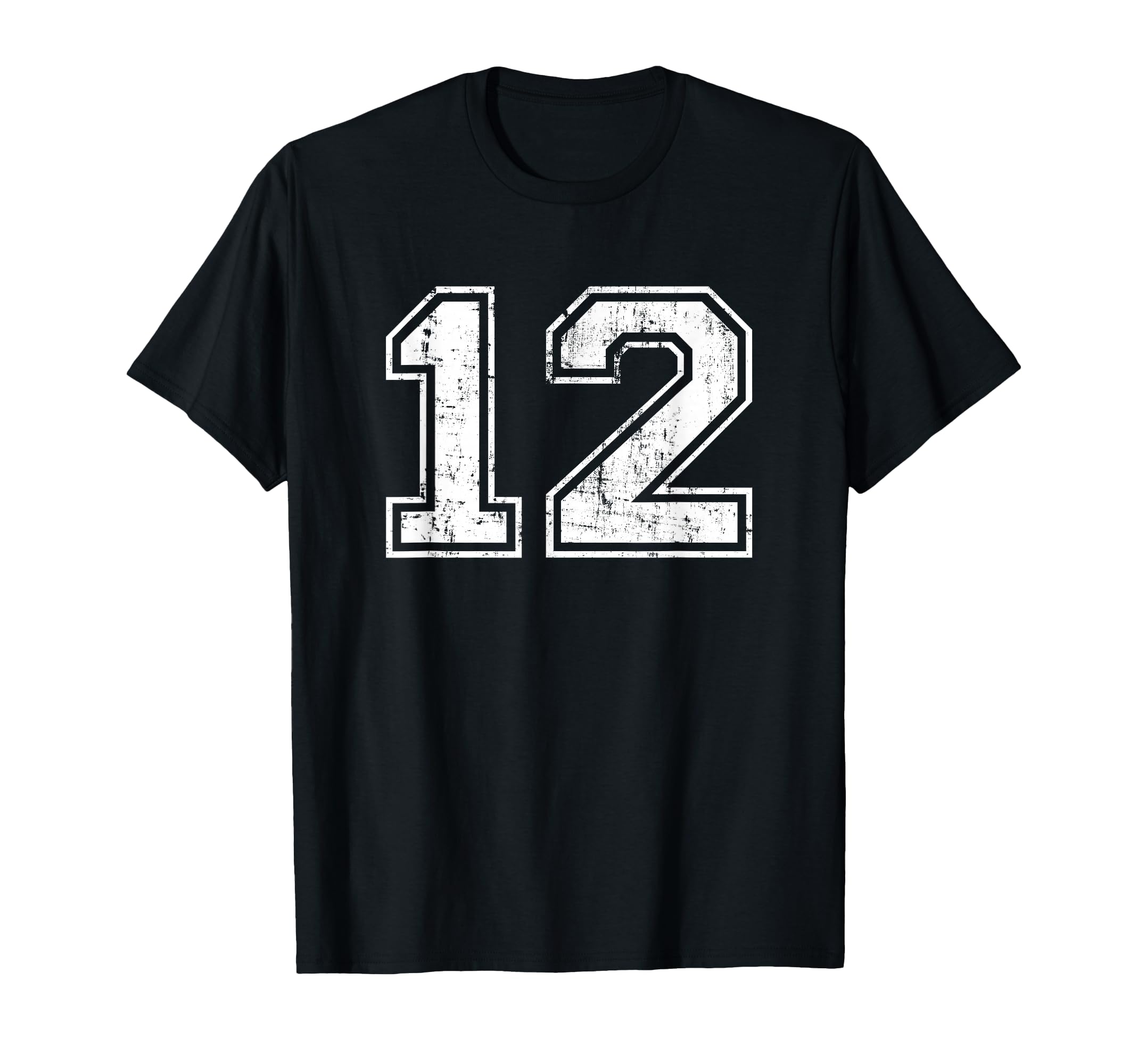Number 12 Twelve Distressed Sports T-Shirt - Aesthetic Graphic for Adults - T-Shirt, Sweatshirt, Hoodie