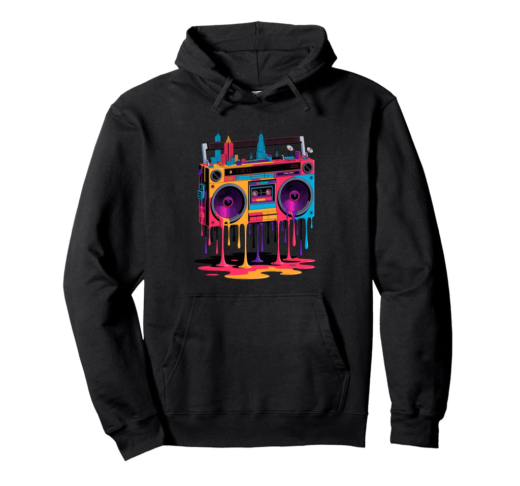 Dripping Paint Boombox Old School 80S Hoodie - Unique Graphic for Adults - T-Shirt, Sweatshirt, Hoodie