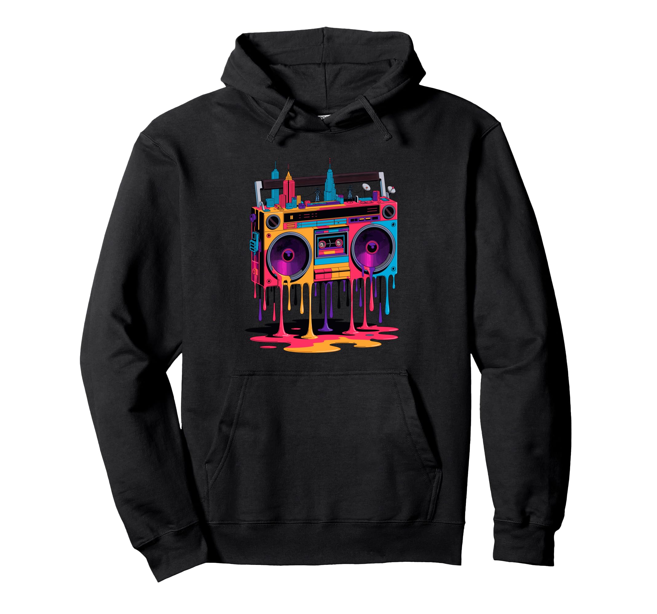 Dripping Paint Boombox Old School 80S Hoodie - Unique Graphic for Adults - T-Shirt, Sweatshirt, Hoodie