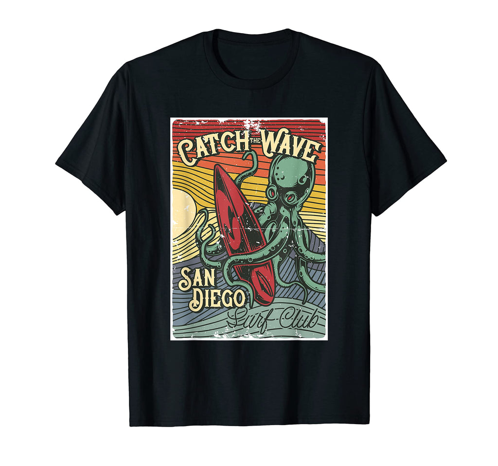 Catch Wave Kraken Surf Club San Diego T-Shirt - Aesthetic Graphic Unisex - T-Shirt, Sweatshirt, Hoodie