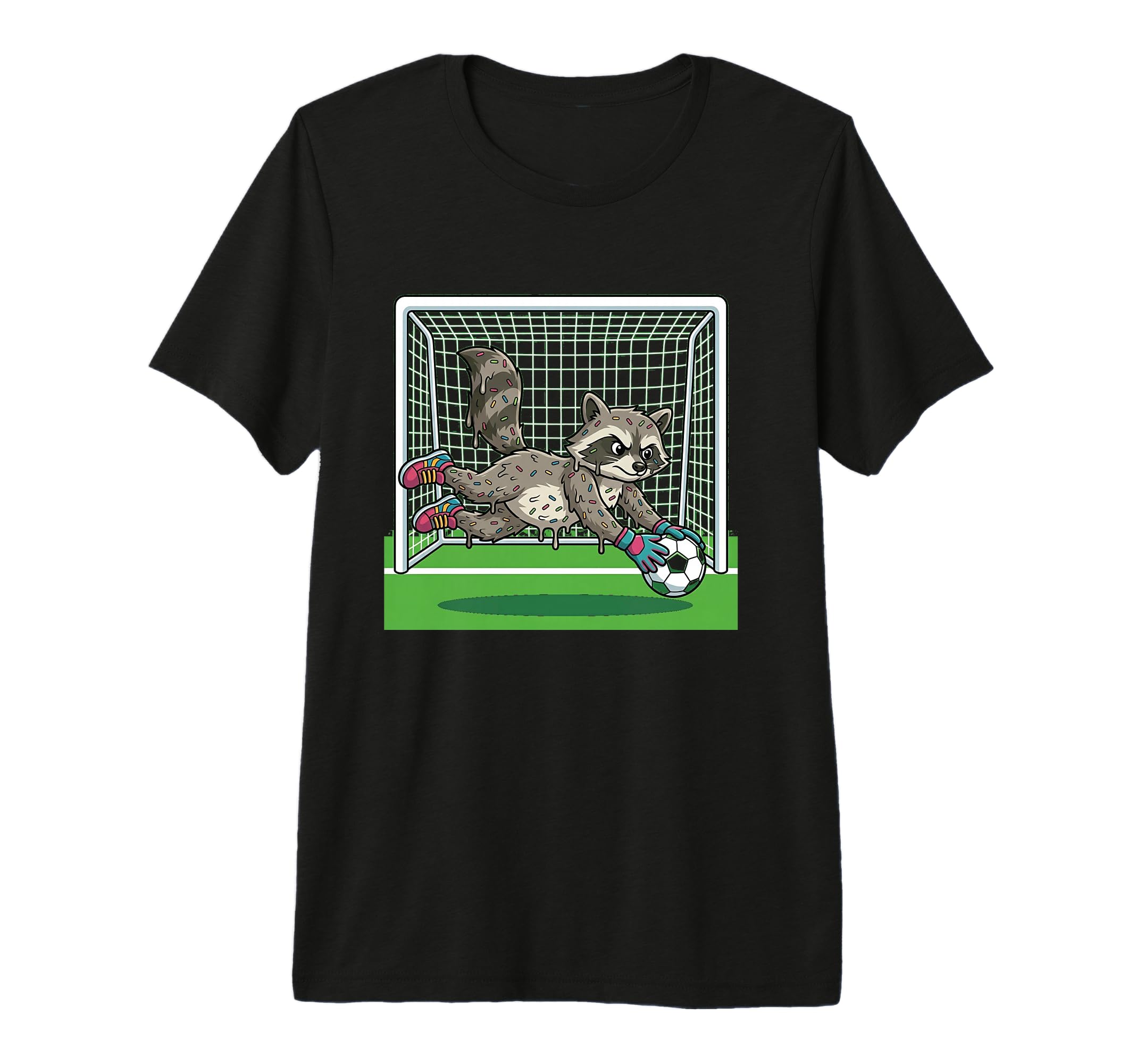Funny Raccoon Soccer Goalie Donut T-Shirt - Trendy Graphic for Adults - T-Shirt, Sweatshirt, Hoodie