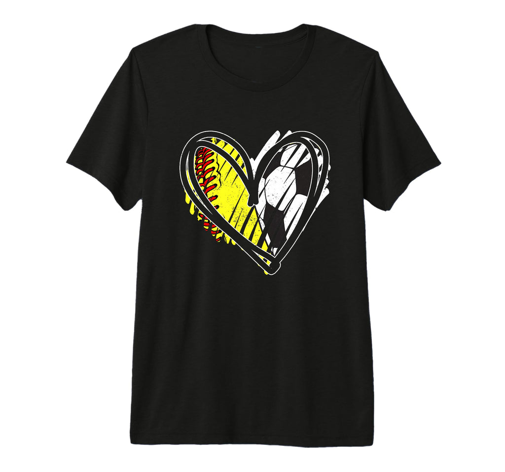Softball Soccer Ball Heart Love Tri T-Shirt - Custom Art Print for Adults - T-Shirt, Sweatshirt, Hoodie