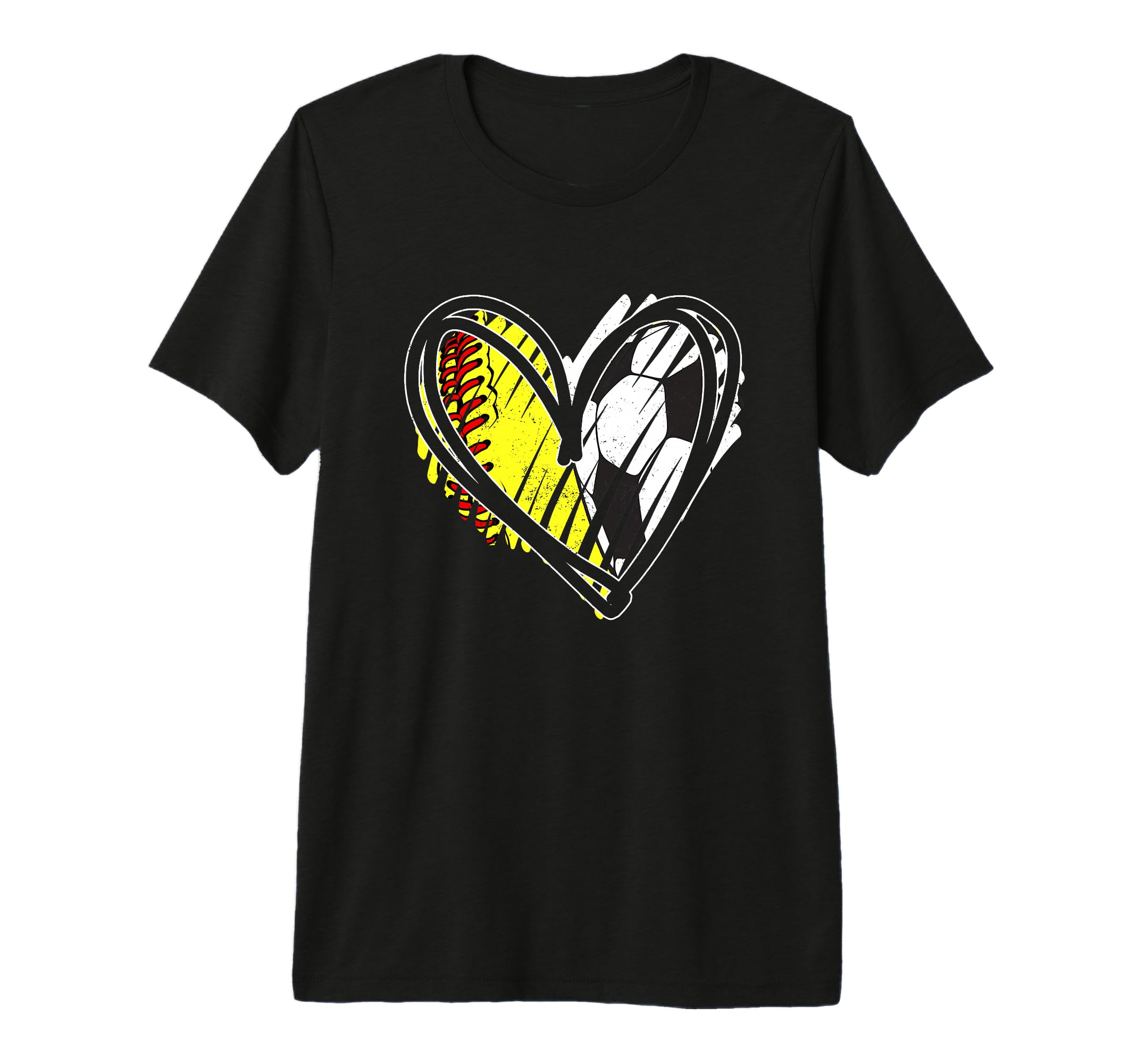 Softball Soccer Ball Heart Love Tri T-Shirt - Custom Art Print for Adults - T-Shirt, Sweatshirt, Hoodie