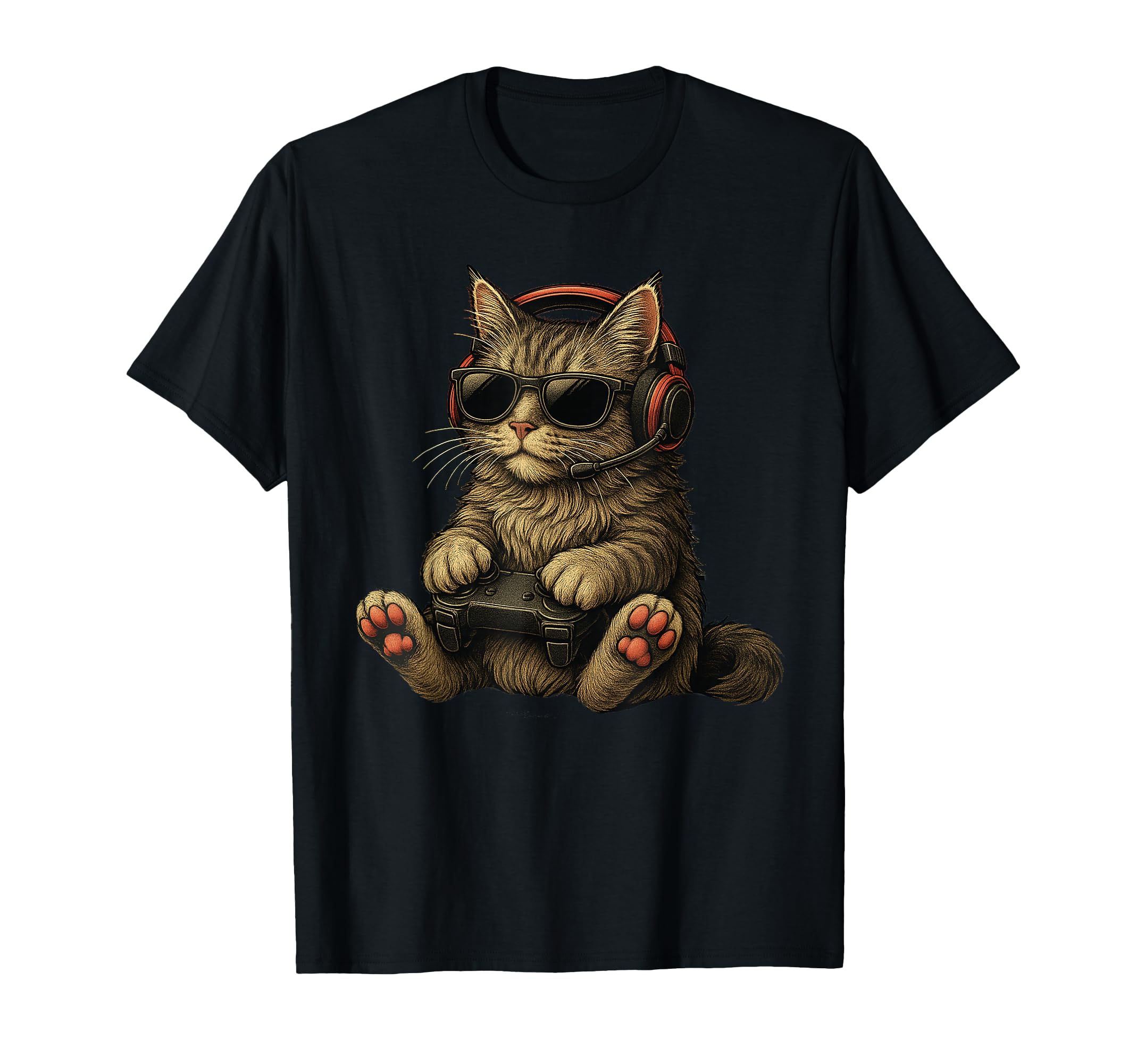 Kitten Cat Playing Video Games Funny Cat T-Shirt - Novelty Apparel Unisex - T-Shirt, Sweatshirt, Hoodie
