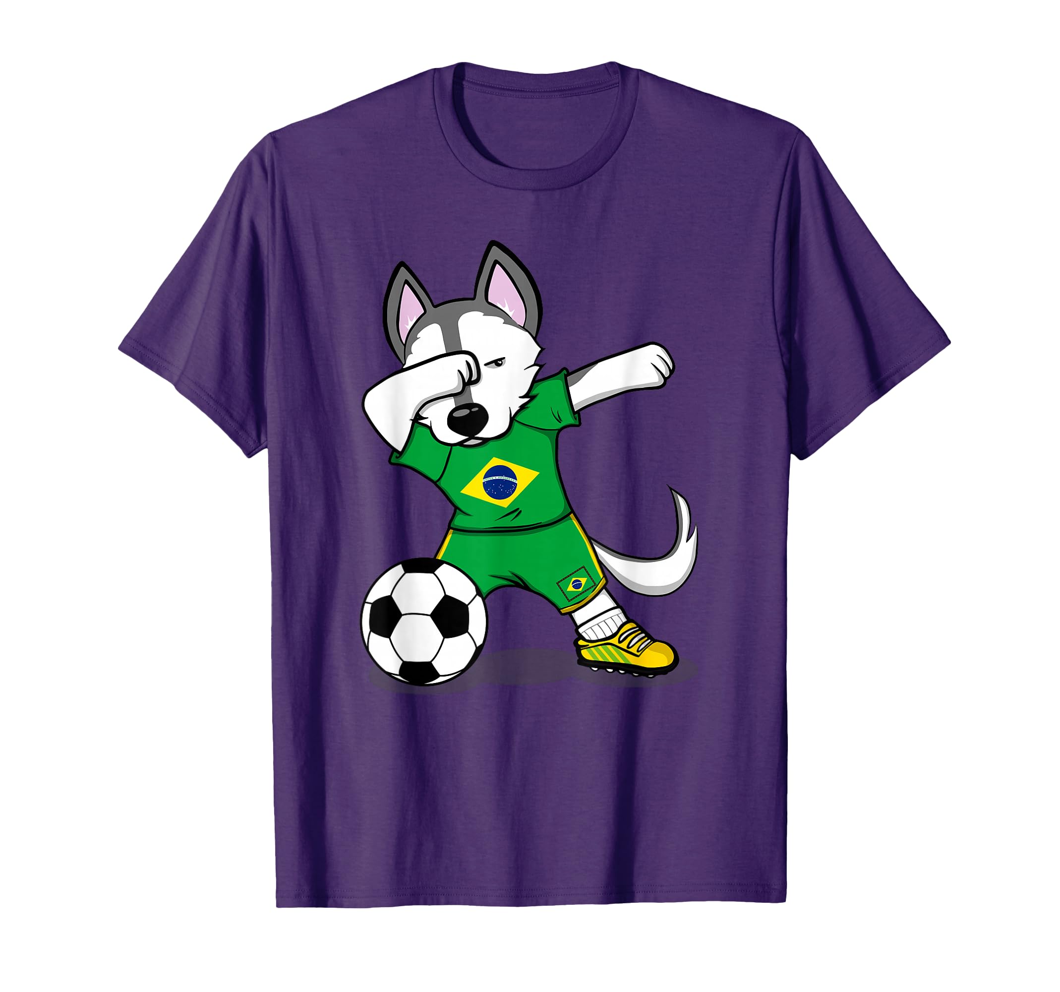 Dabbing Husky Brazil Football Fans T-Shirt - Fun Novelty Design Men Women - T-Shirt, Sweatshirt, Hoodie