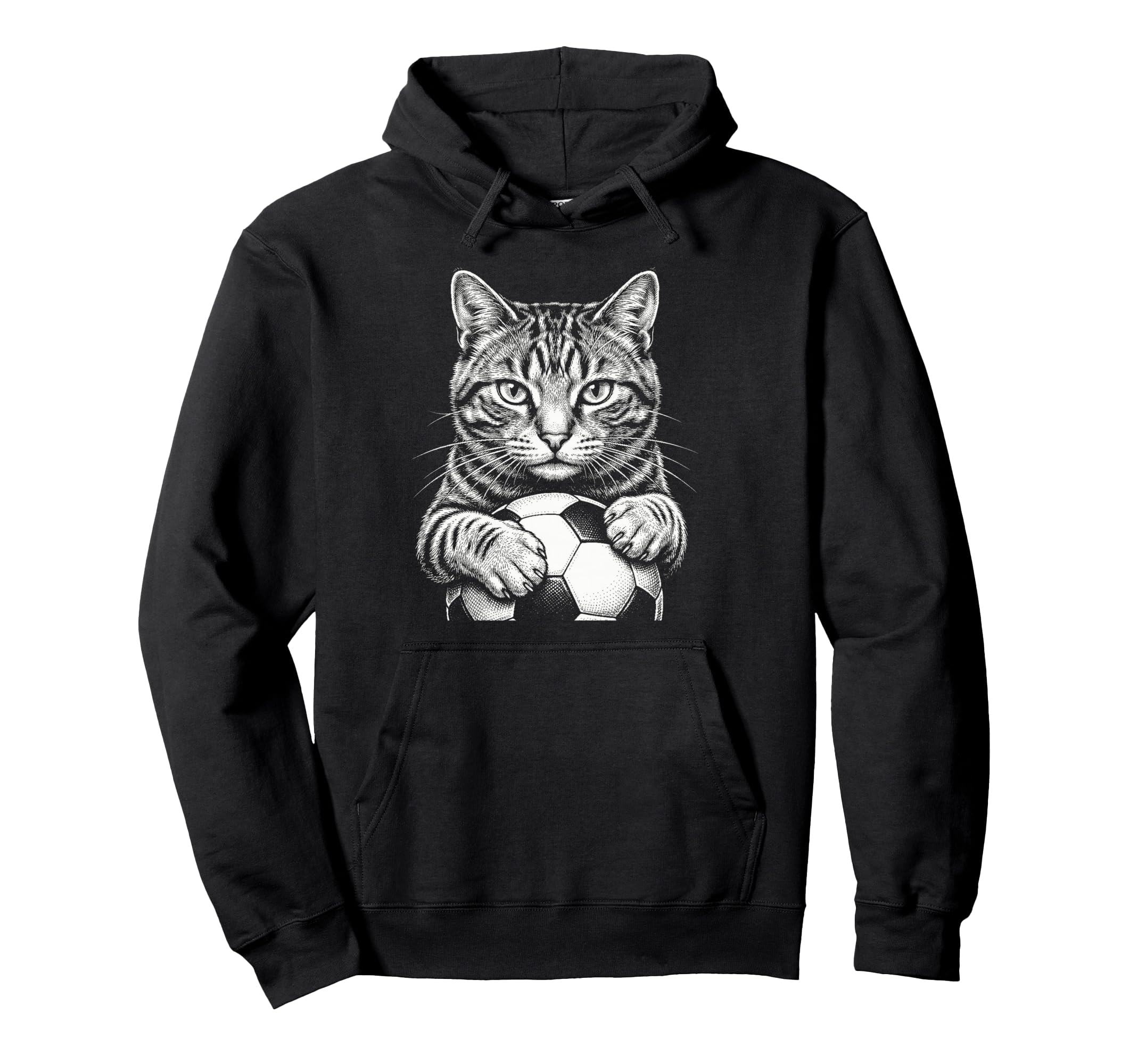 Cat Playing Soccer Black And White Hoodie - Novelty Apparel for Adults - T-Shirt, Sweatshirt, Hoodie