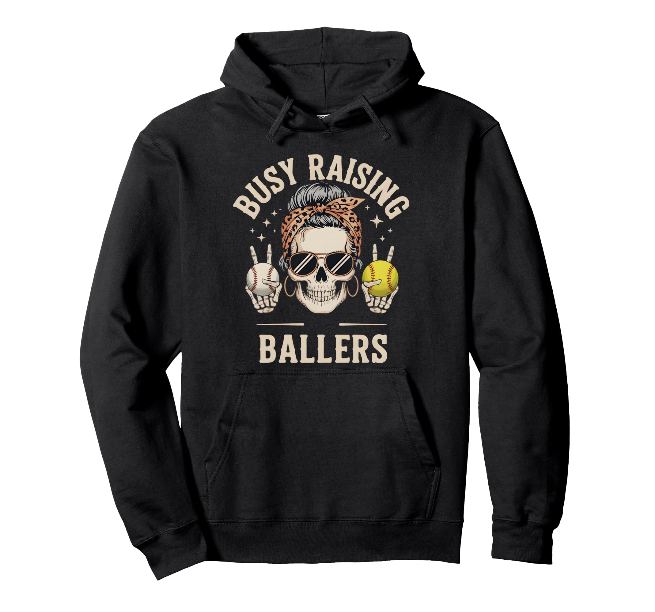 Skeleton Messy Bun Mom Raising Ballers Hoodie - Custom Art Print Men Women - T-Shirt, Sweatshirt, Hoodie