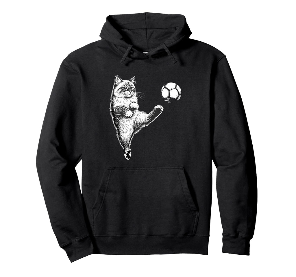 Funny Soccer Cat Kicking Ball Pet Hoodie - Aesthetic Graphic Men Women - T-Shirt, Sweatshirt, Hoodie