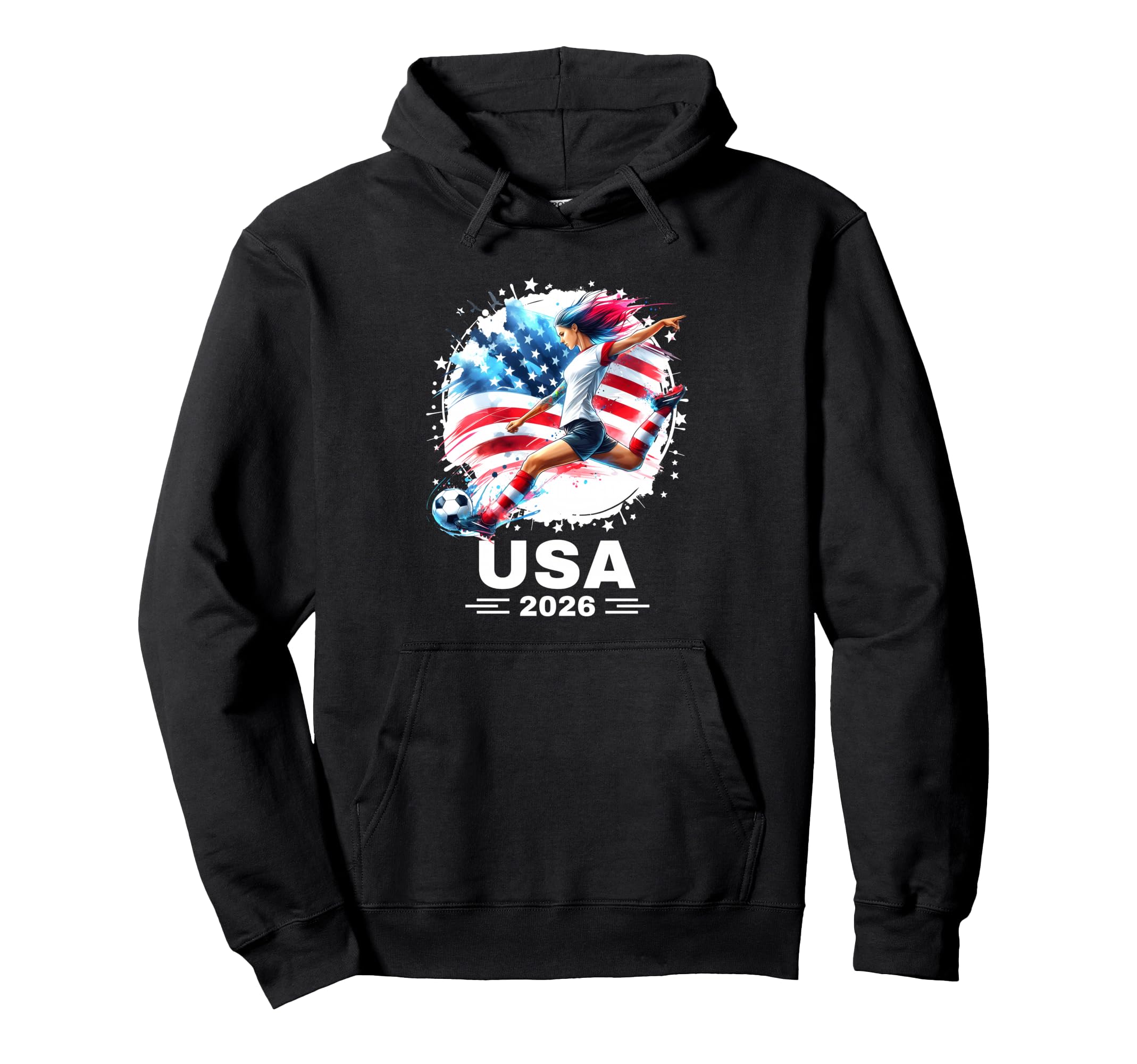 Womens Soccer American Flag Soccer Hoodie - Aesthetic Graphic for Adults - T-Shirt, Sweatshirt, Hoodie