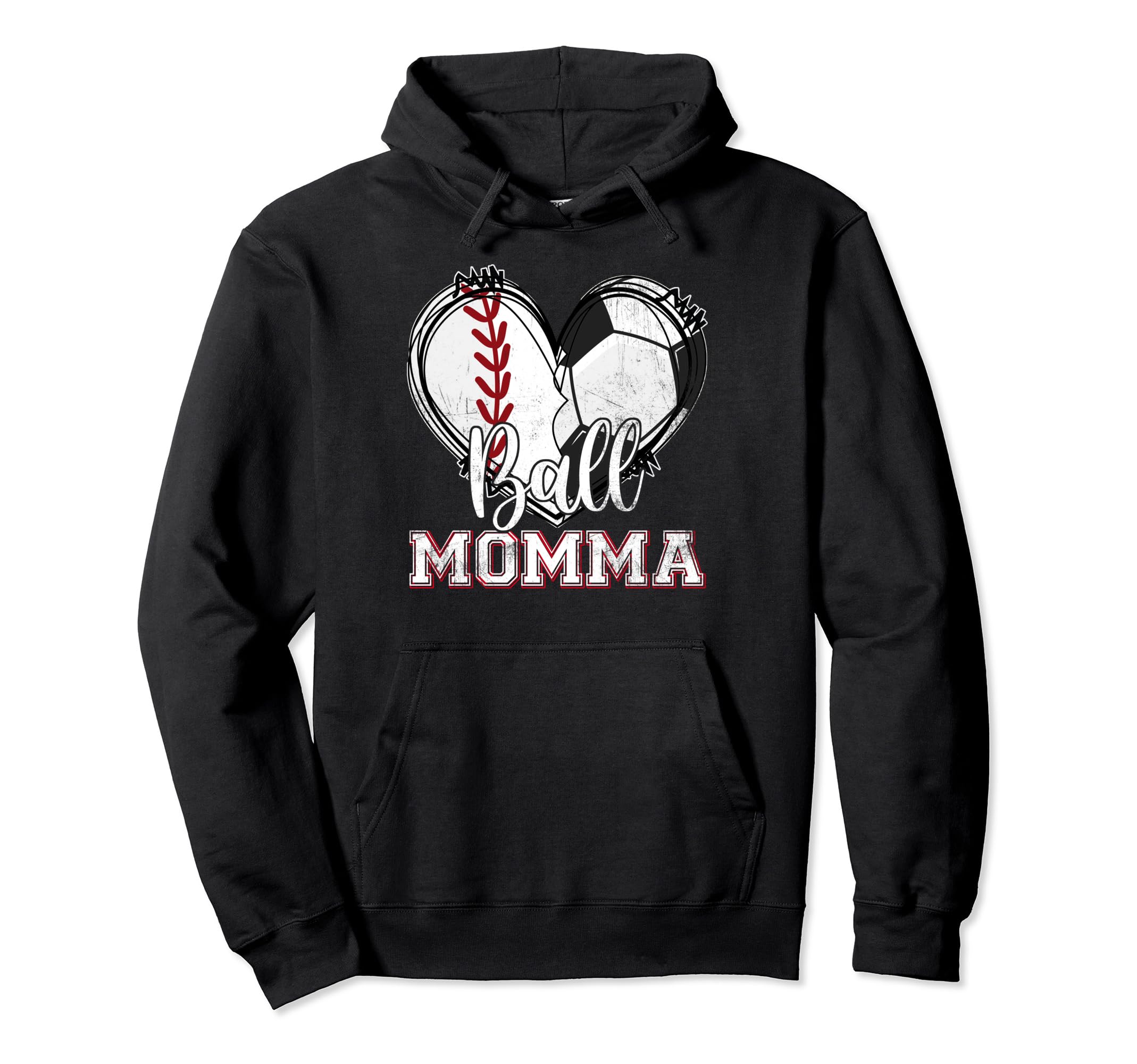 Ball Momma Baseball Soccer Heart Mom Hoodie - Custom Art Print Men Women - T-Shirt, Sweatshirt, Hoodie