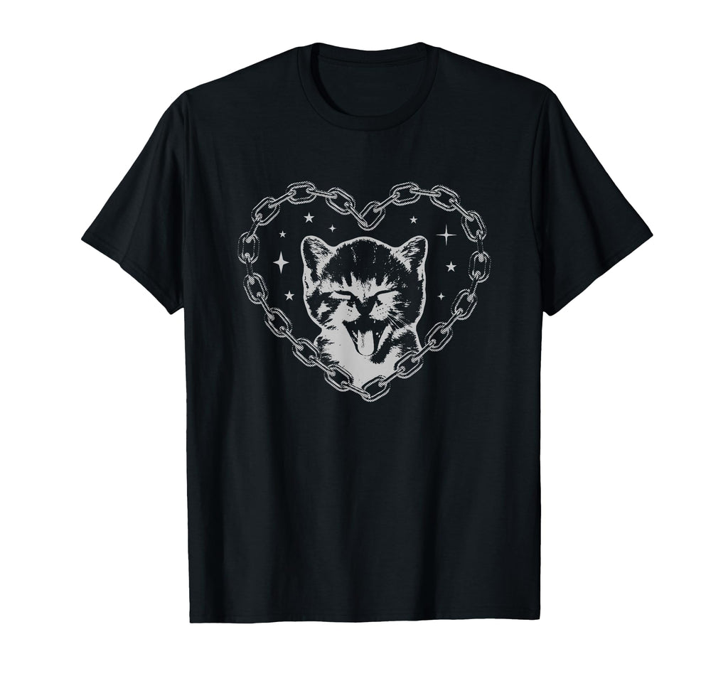 Y2K Cat Chain Heart Emo Goth 90S 2000S T-Shirt - Unique Graphic for Adults - T-Shirt, Sweatshirt, Hoodie