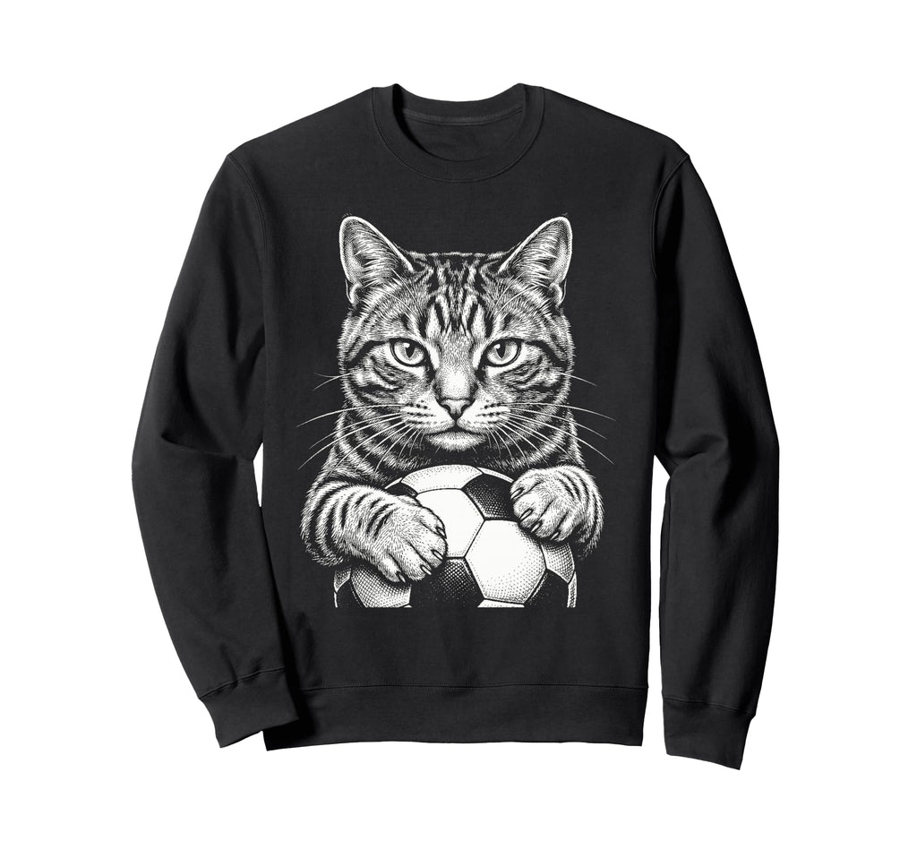 Cat Playing Soccer Black And Sweatshirt - Streetwear Style for Adults - T-Shirt, Sweatshirt, Hoodie