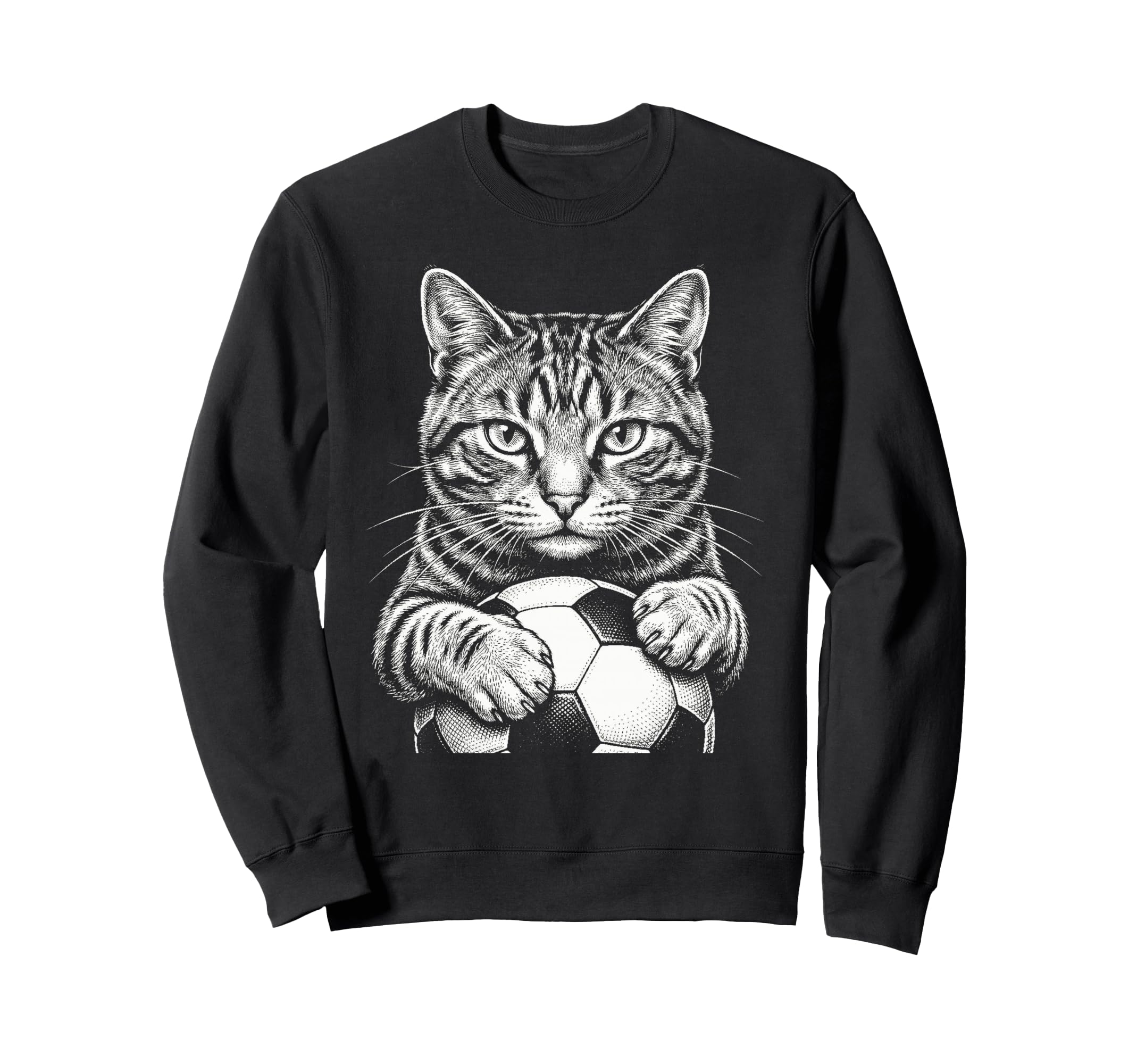 Cat Playing Soccer Black And Sweatshirt - Streetwear Style for Adults - T-Shirt, Sweatshirt, Hoodie
