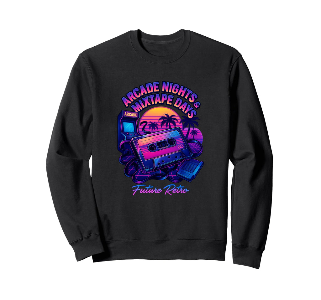 Arcade Nights Mixtape Days 80S Sweatshirt - Minimalist Print for Adults - T-Shirt, Sweatshirt, Hoodie