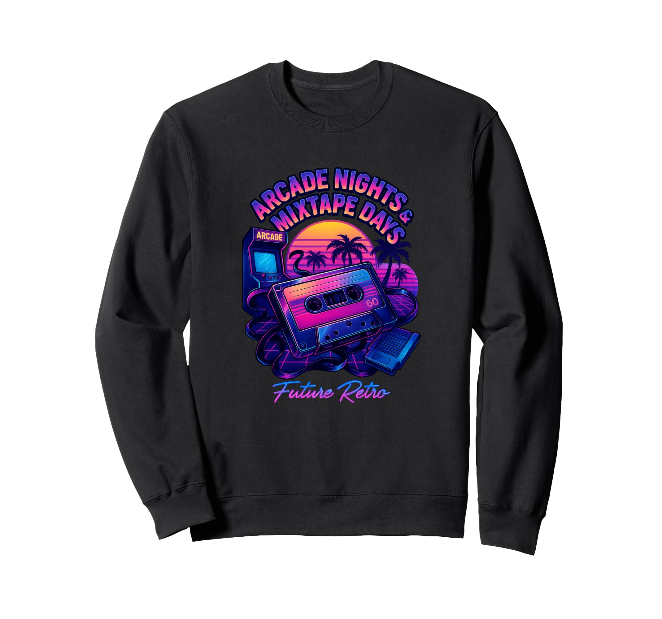 Arcade Nights Mixtape Days 80S Sweatshirt - Minimalist Print for Adults - T-Shirt, Sweatshirt, Hoodie