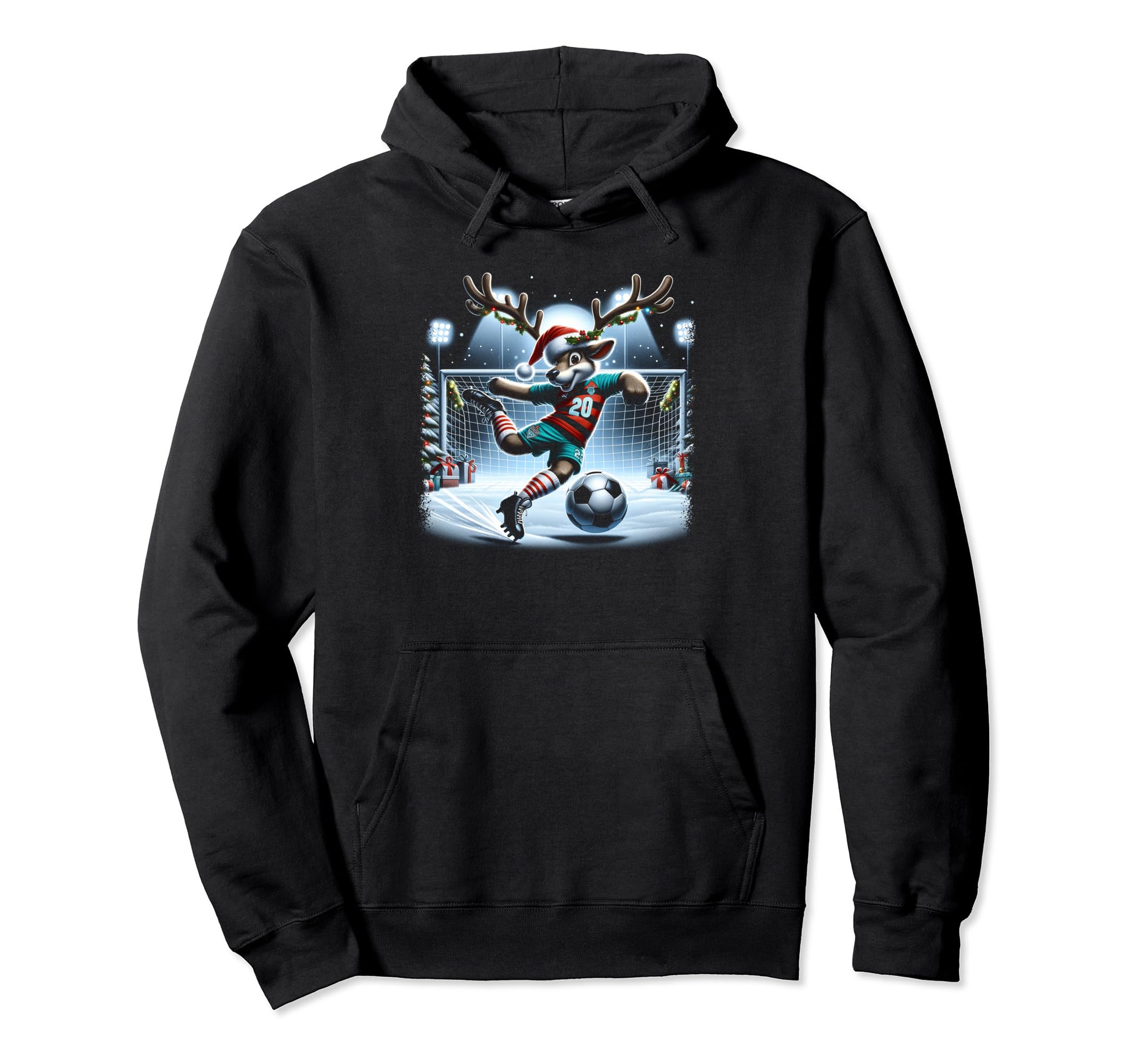 Holiday Striker Reindeer Soccer Snowy Hoodie - Aesthetic Graphic Unisex - T-Shirt, Sweatshirt, Hoodie