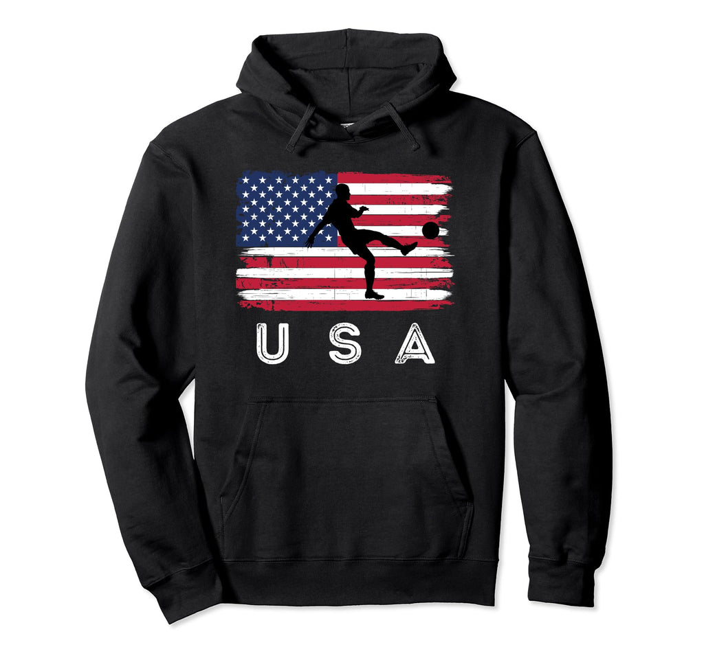 Soccer Patriotic Distressed American Hoodie - Casual Everyday Wear Unisex - T-Shirt, Sweatshirt, Hoodie