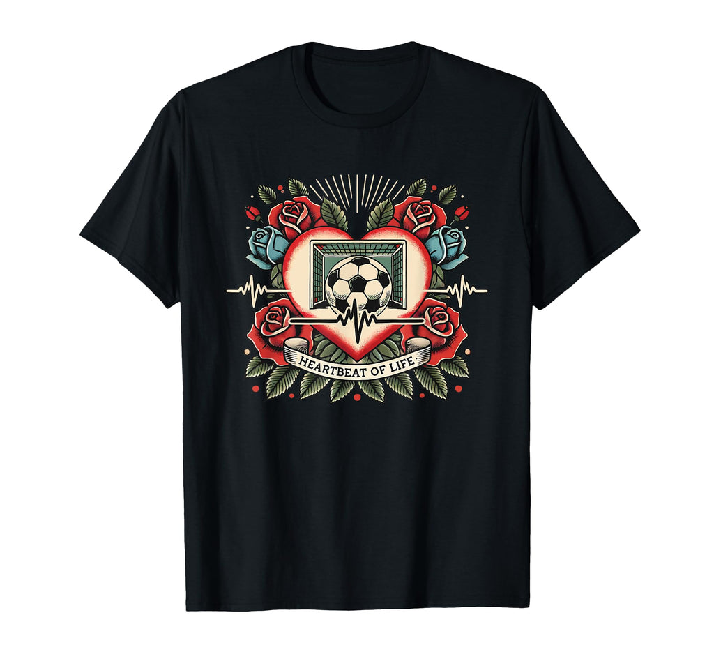 Soccer Heartbeat Tattoo Roses Player T-Shirt - Fun Novelty Design Men Women - T-Shirt, Sweatshirt, Hoodie