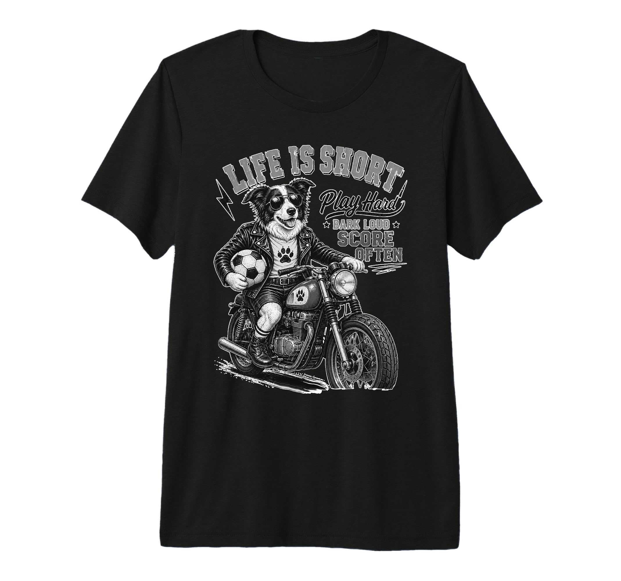 Border Collie Motorbike Footbal Soccer T-Shirt - Graphic Print for Adults - T-Shirt, Sweatshirt, Hoodie