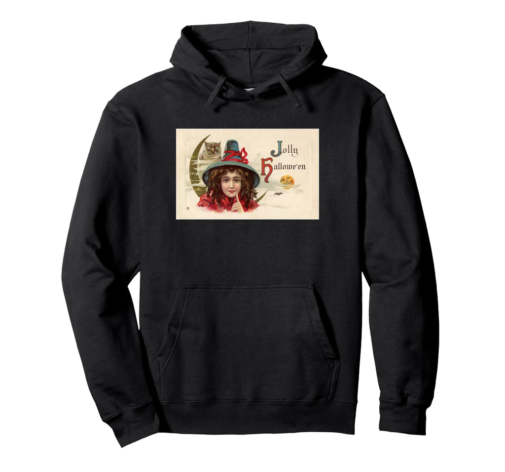 Jolly Halloween Postcard Witch Owl Hoodie - Minimalist Print for Adults - T-Shirt, Sweatshirt, Hoodie