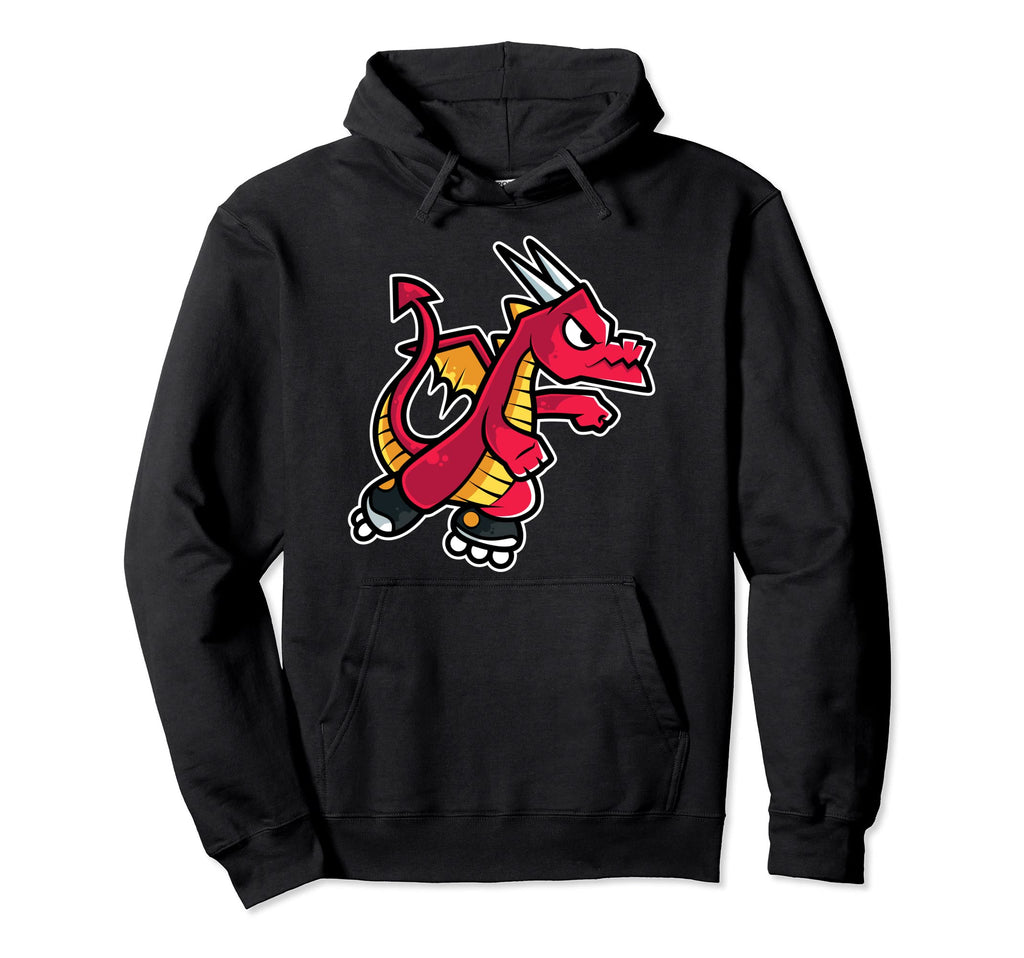 Red Fire Dragon Roller Skate Hoodie - Unique Graphic Unisex - T-Shirt, Sweatshirt, Hoodie
