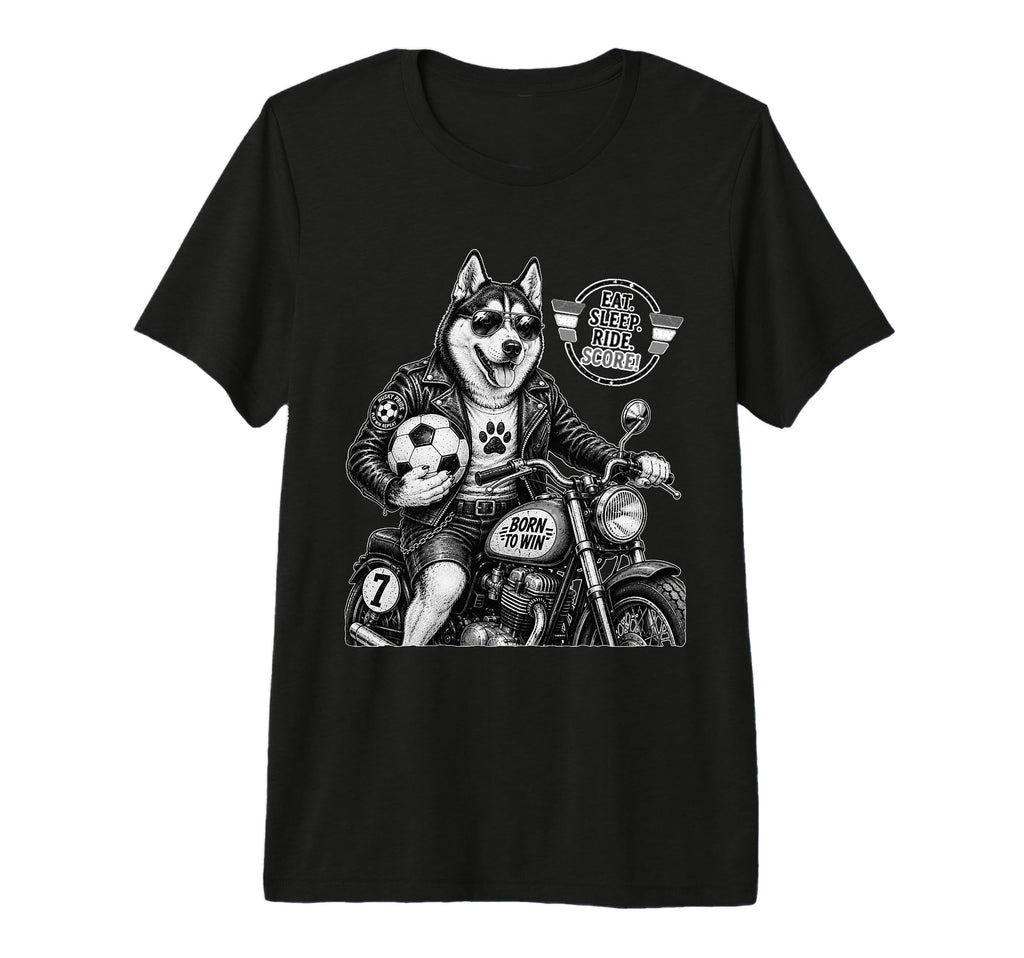 Husky Motorbike Love Footbal Soccer T-Shirt - Aesthetic Graphic for Adults - T-Shirt, Sweatshirt, Hoodie