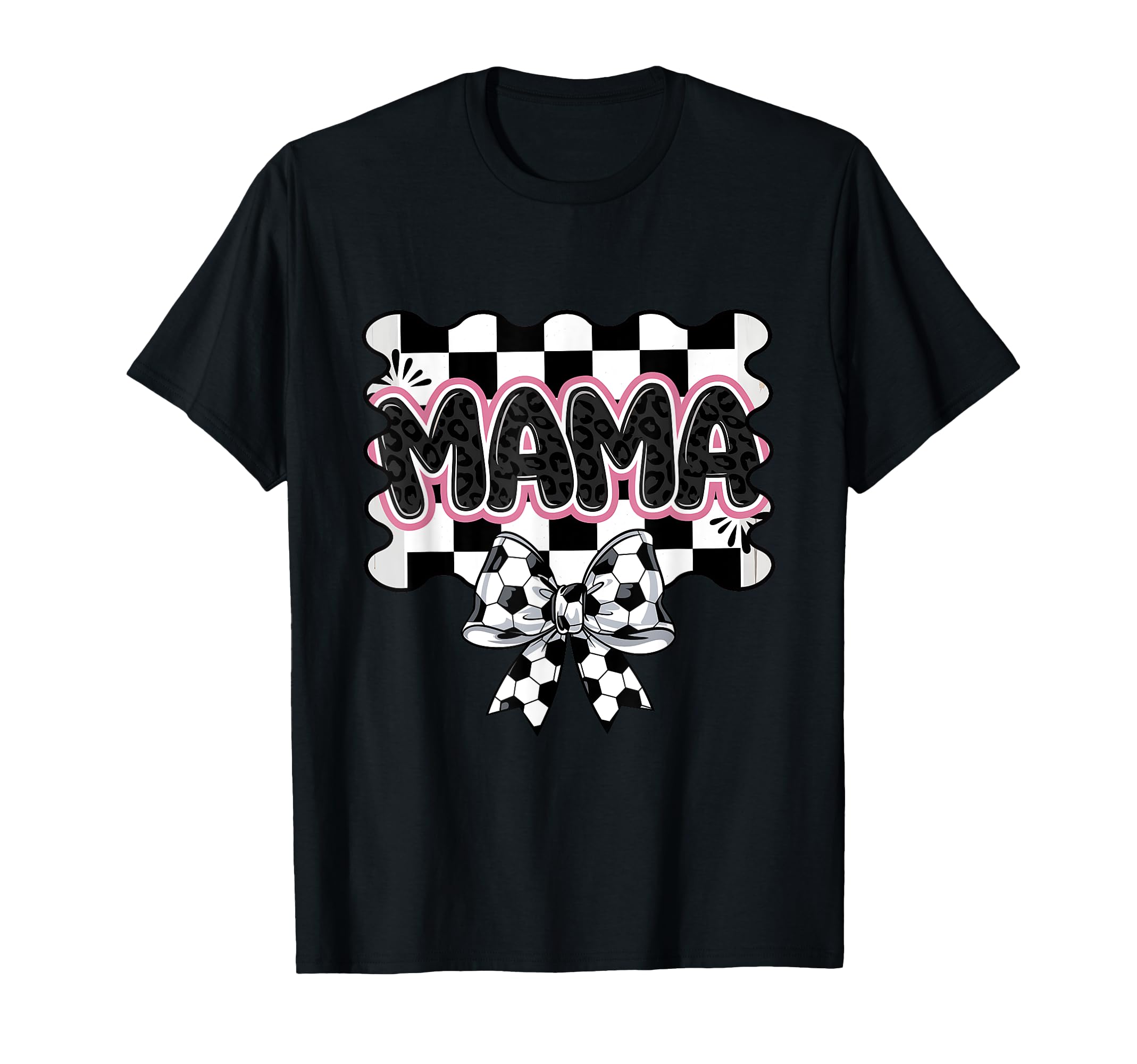 Checkered Soccer Mama Bow Leopard T-Shirt - Fun Novelty Design Men Women - T-Shirt, Sweatshirt, Hoodie
