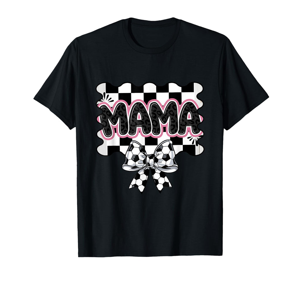 Checkered Soccer Mama Bow Leopard T-Shirt - Graphic Print for Adults - T-Shirt, Sweatshirt, Hoodie