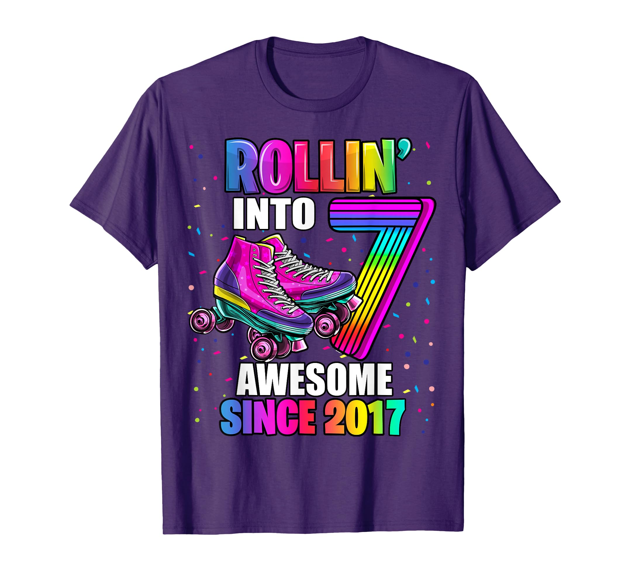 Roller Skating 7Th Birthday Rollin Into T-Shirt - Trendy Graphic Men Women - T-Shirt, Sweatshirt, Hoodie