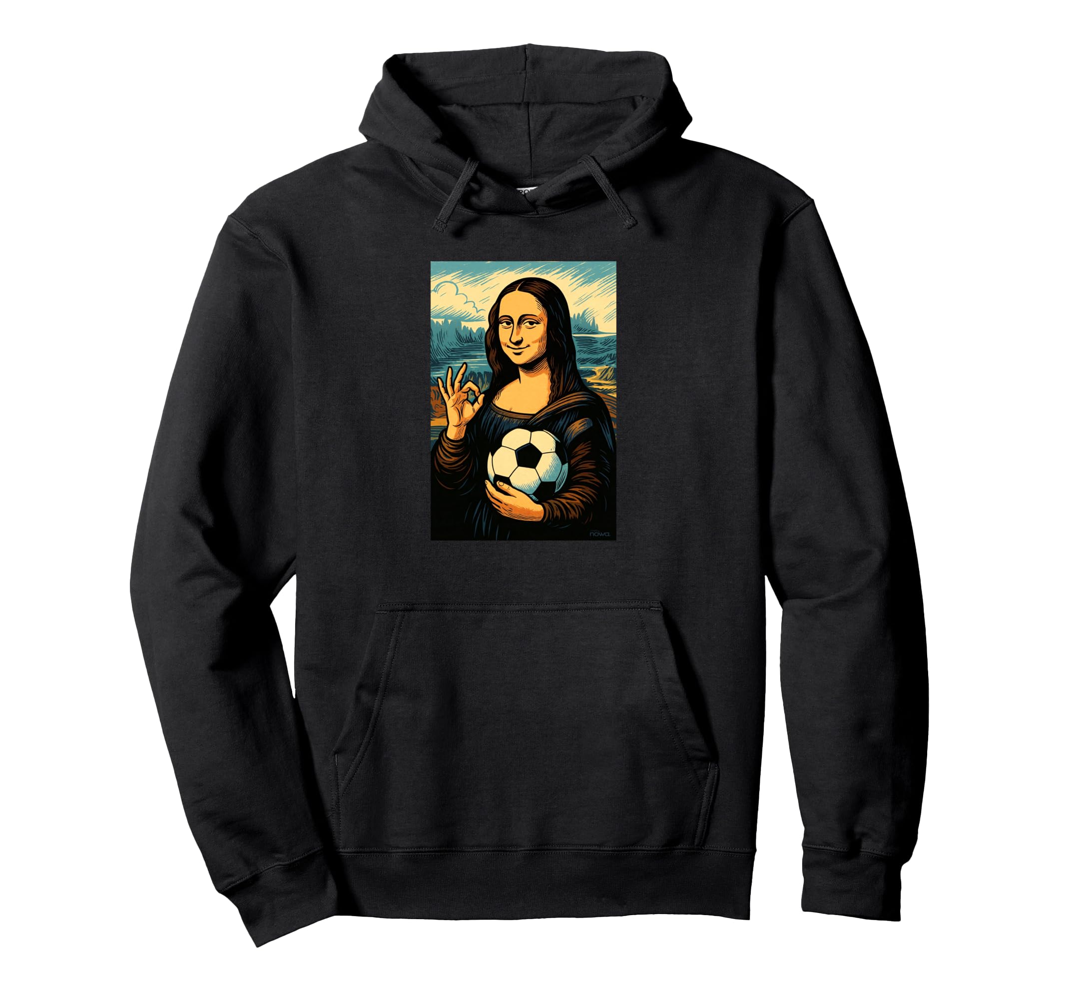 Mona Lisa Loves Soccer Comic Hoodie - Minimalist Print Unisex - T-Shirt, Sweatshirt, Hoodie