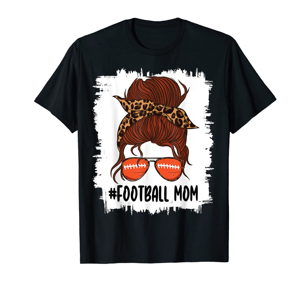 Messy Bun Football Mom Life Leopard T-Shirt - Novelty Apparel for Adults - T-Shirt, Sweatshirt, Hoodie