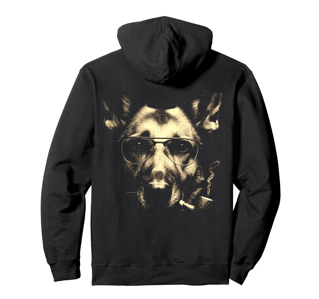 German Shepherd Glasses Smoking Pipe Hoodie - Fun Novelty Design Unisex - T-Shirt, Sweatshirt, Hoodie
