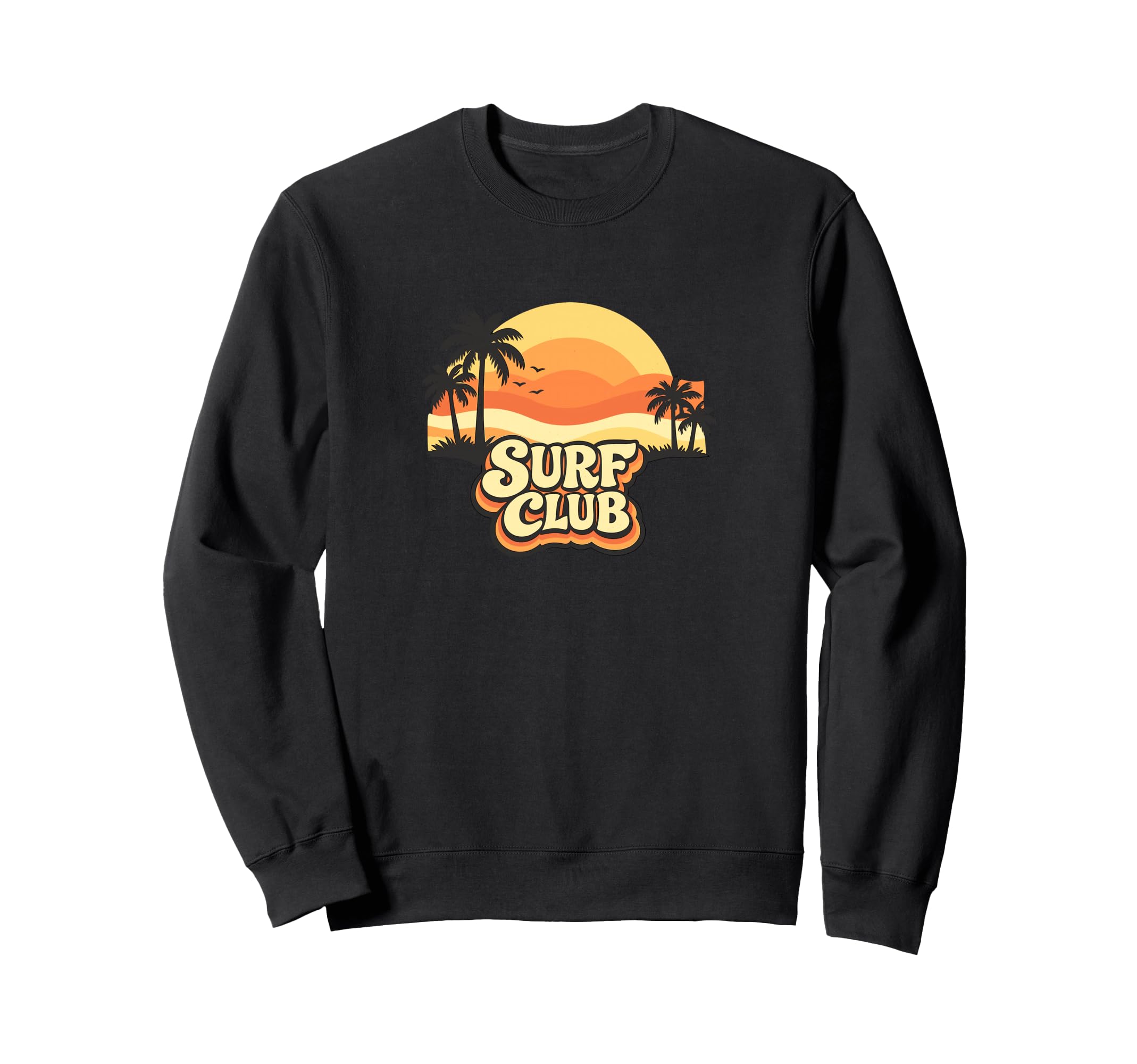 Surf Club Sunset Palm Trees Sweatshirt - Unique Graphic Unisex - T-Shirt, Sweatshirt, Hoodie