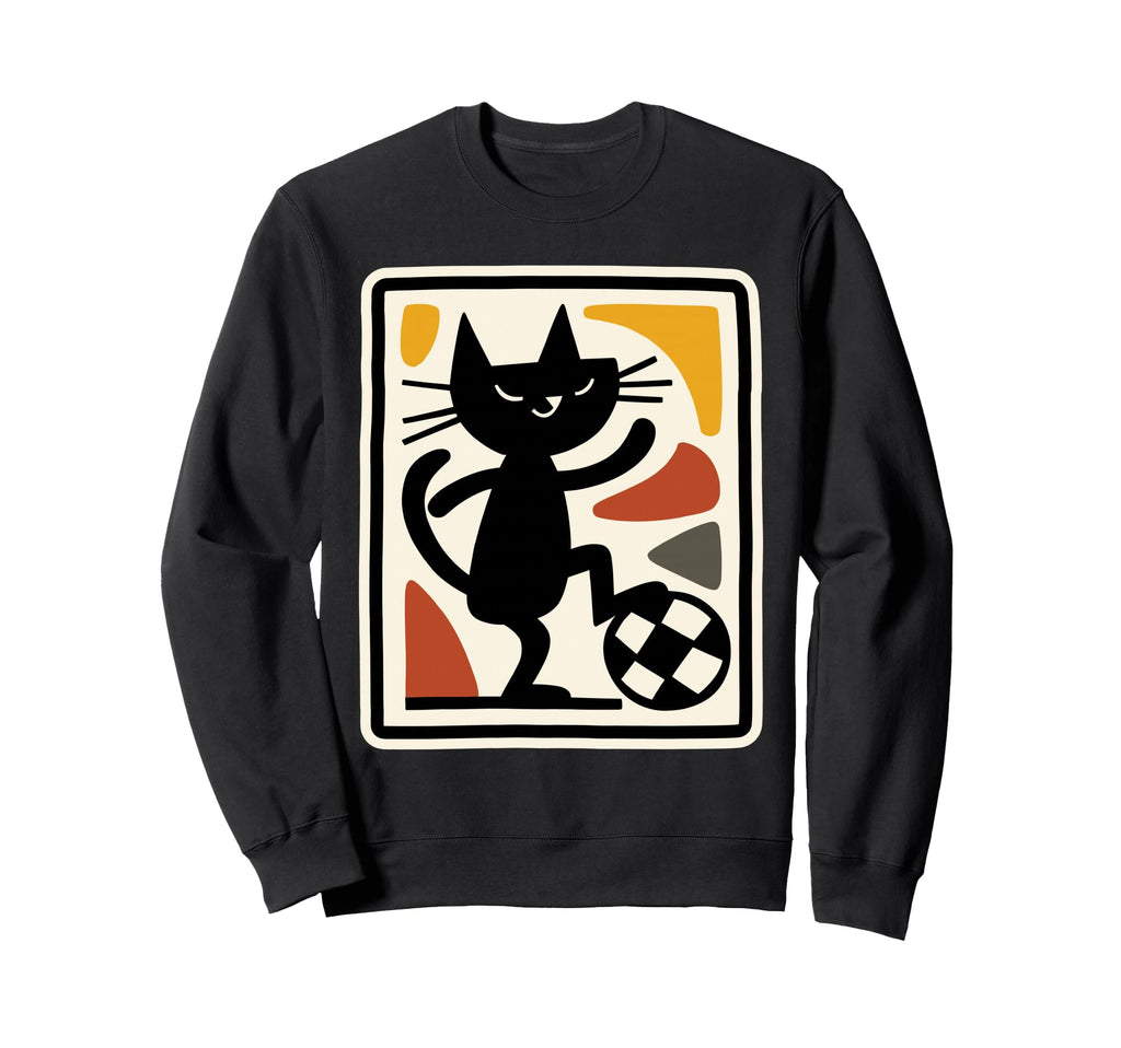 Black Cat Playing Soccer Sports Artwork Sweatshirt - Trendy Graphic Unisex - T-Shirt, Sweatshirt, Hoodie