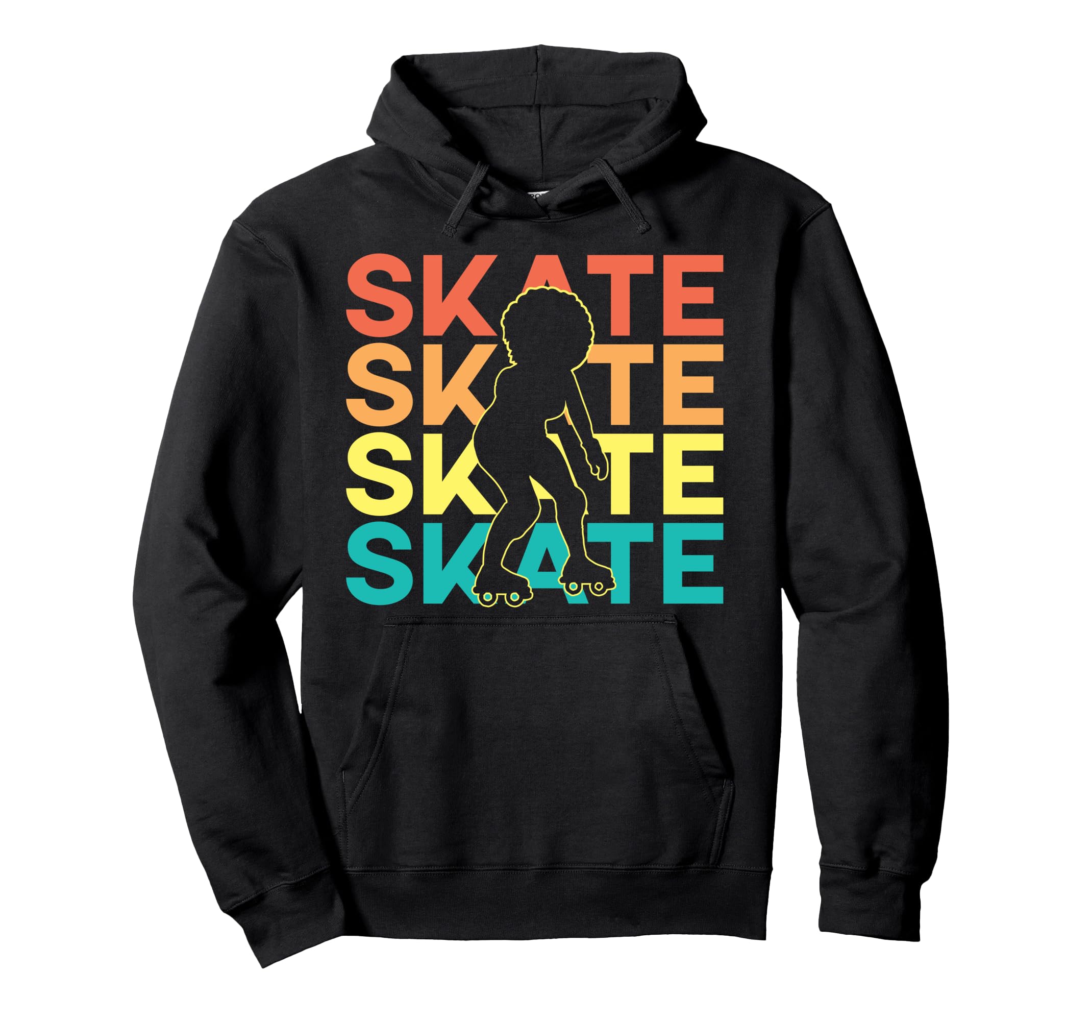 Roller Skating Skate 1970S Black Afro Skate Hoodie - Trendy Graphic Unisex - T-Shirt, Sweatshirt, Hoodie