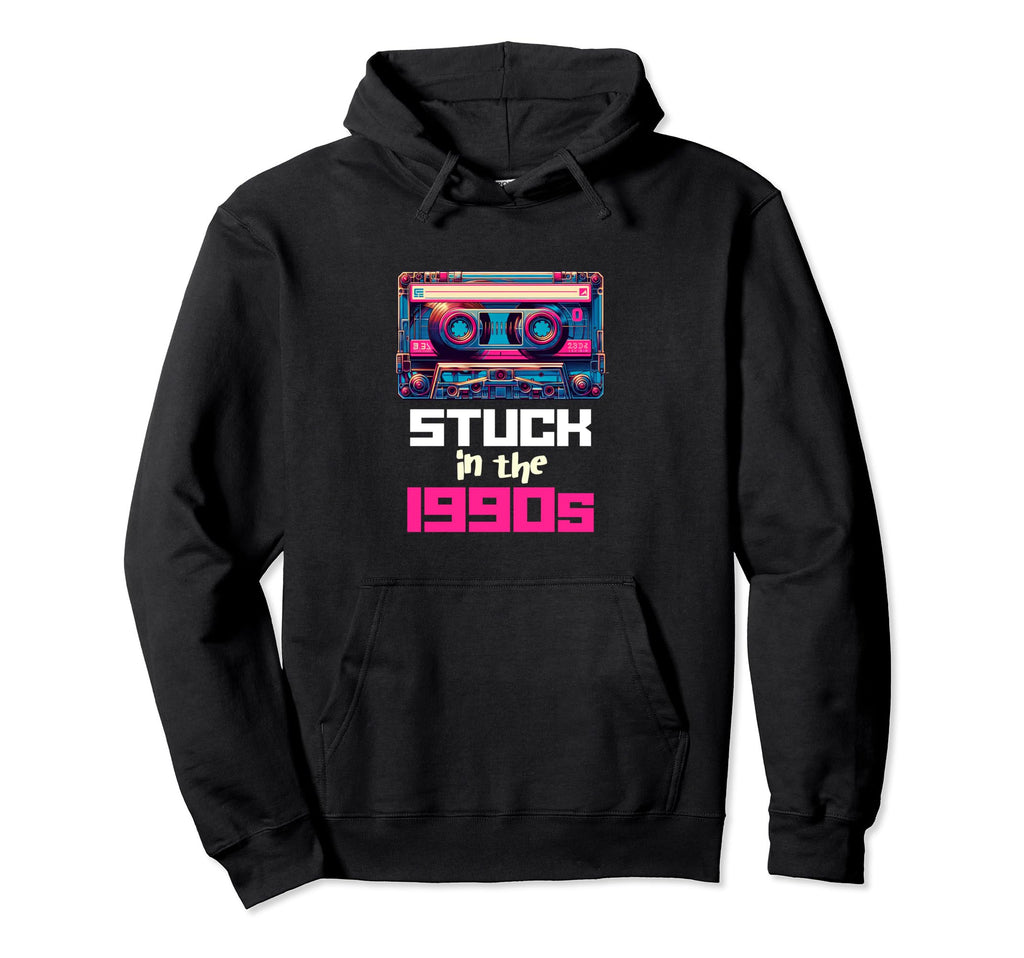Stuck 90S Synthwave Aesthetic Dj Hoodie - Fun Novelty Design Men Women - T-Shirt, Sweatshirt, Hoodie