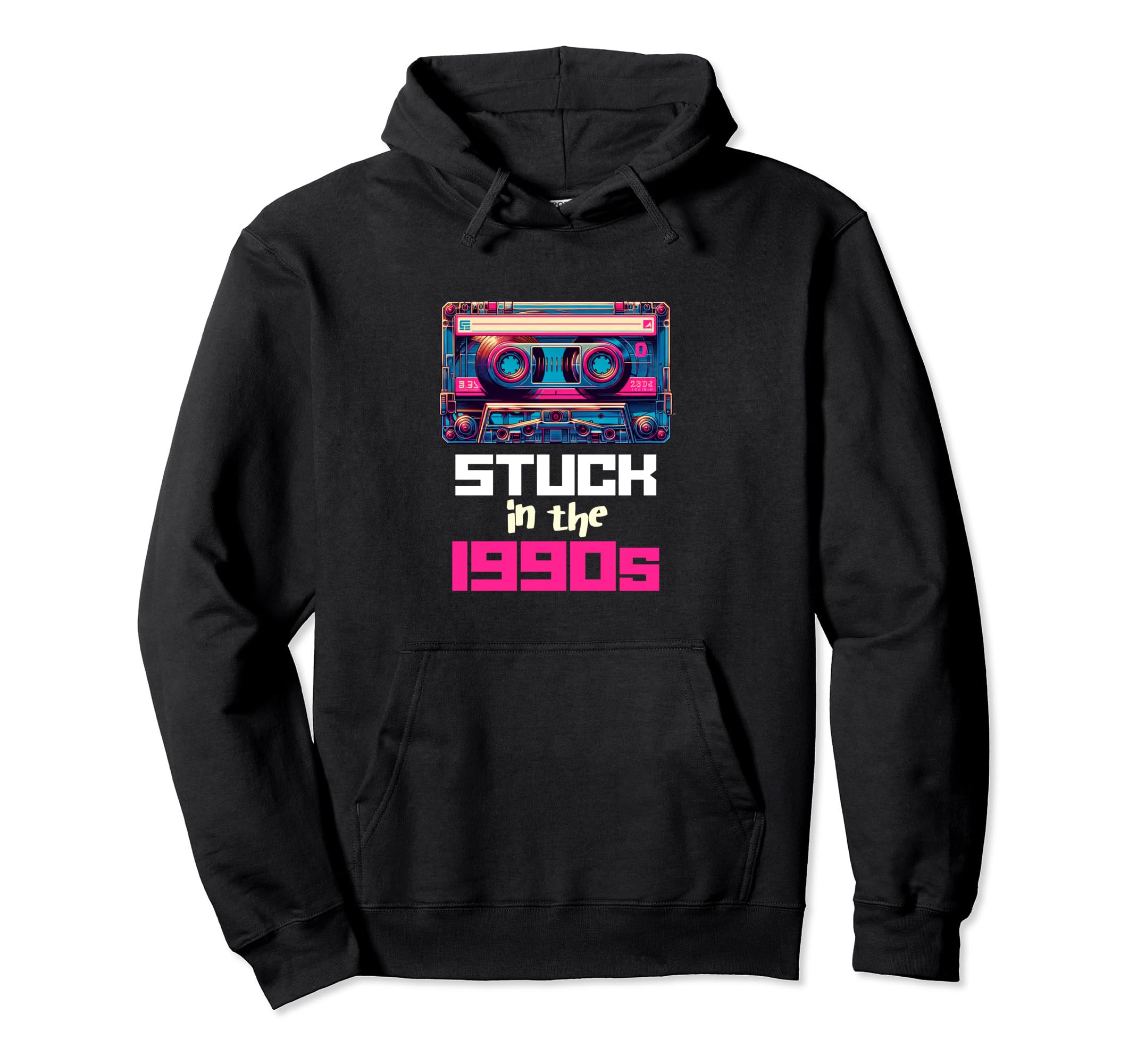 Stuck 90S Synthwave Aesthetic Dj Hoodie - Fun Novelty Design Men Women - T-Shirt, Sweatshirt, Hoodie