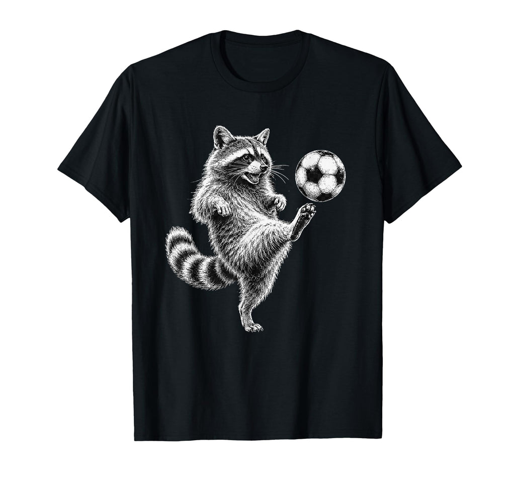 Funny Raccoon Kicking Soccer Ball T-Shirt - Fun Novelty Design Unisex - T-Shirt, Sweatshirt, Hoodie