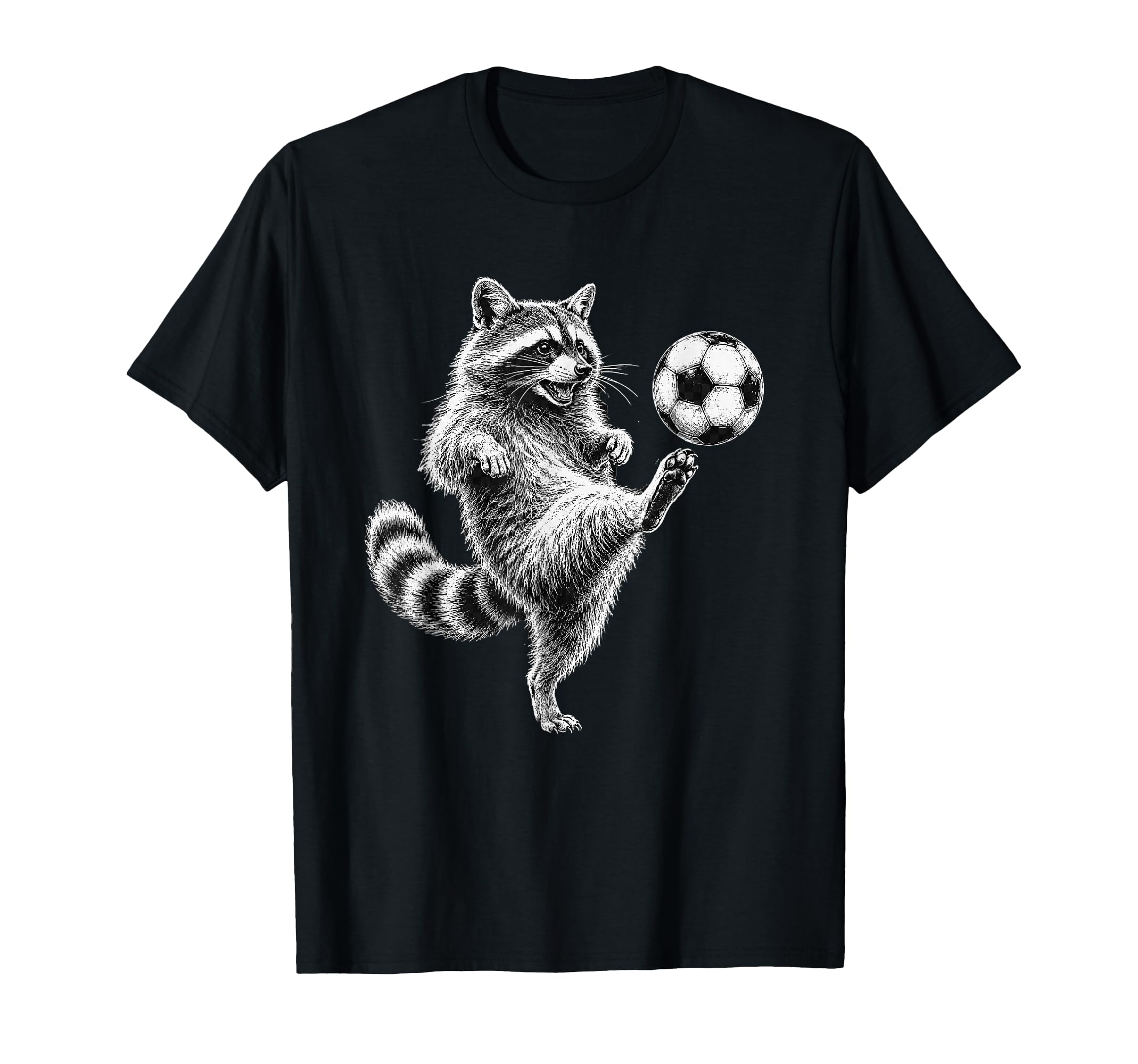 Funny Raccoon Kicking Soccer Ball T-Shirt - Fun Novelty Design Unisex - T-Shirt, Sweatshirt, Hoodie