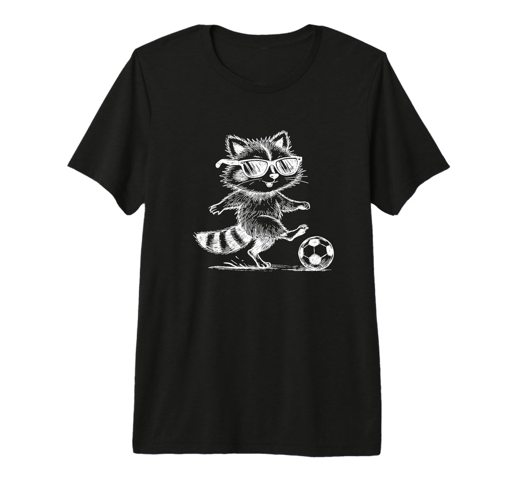 Raccoon Soccer Player Sunglasses Fun T-Shirt - Novelty Apparel for Adults - T-Shirt, Sweatshirt, Hoodie