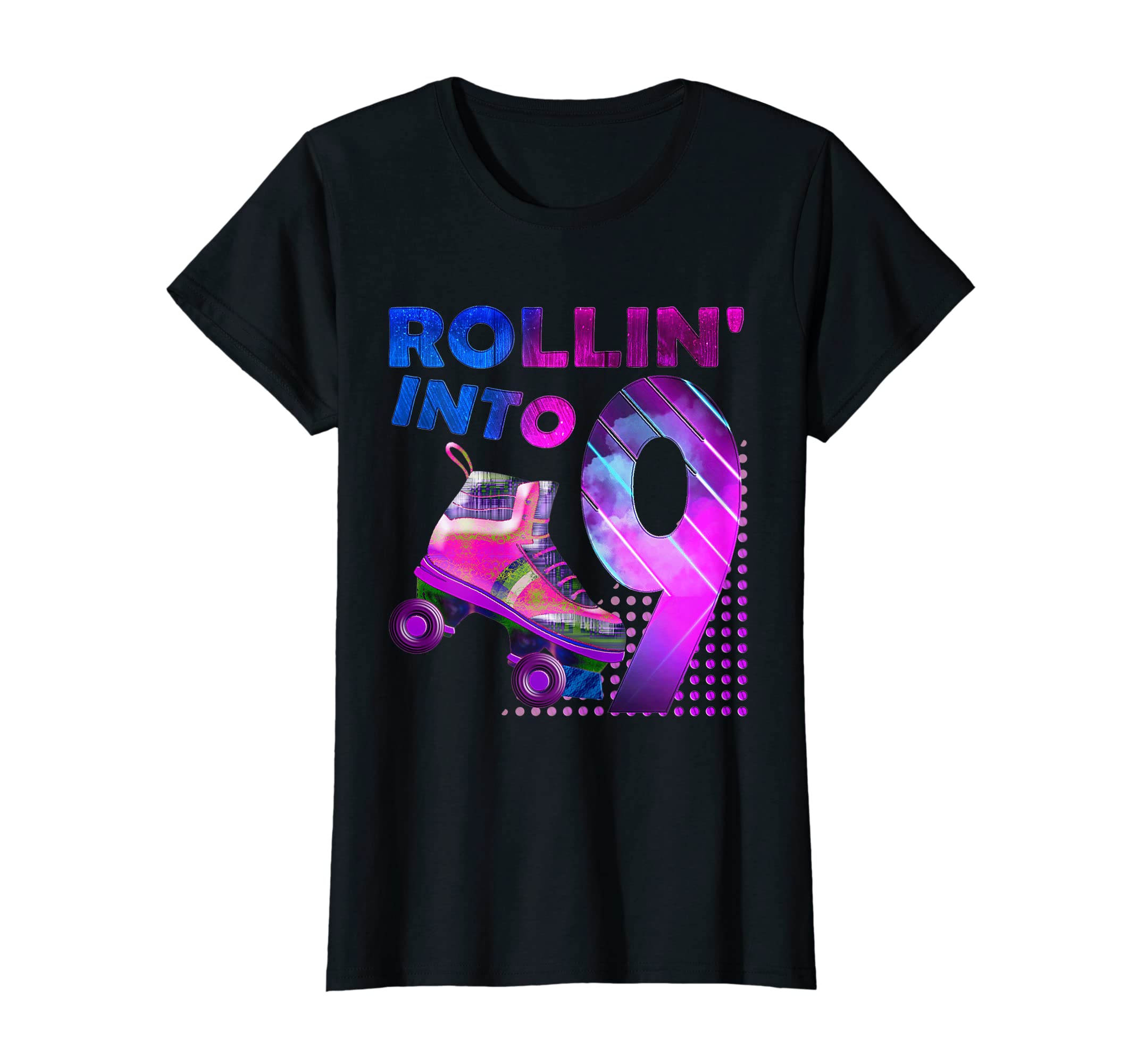 Rollin Into 9 Roller Skating Birthday T-Shirt - Trendy Graphic for Adults - T-Shirt, Sweatshirt, Hoodie