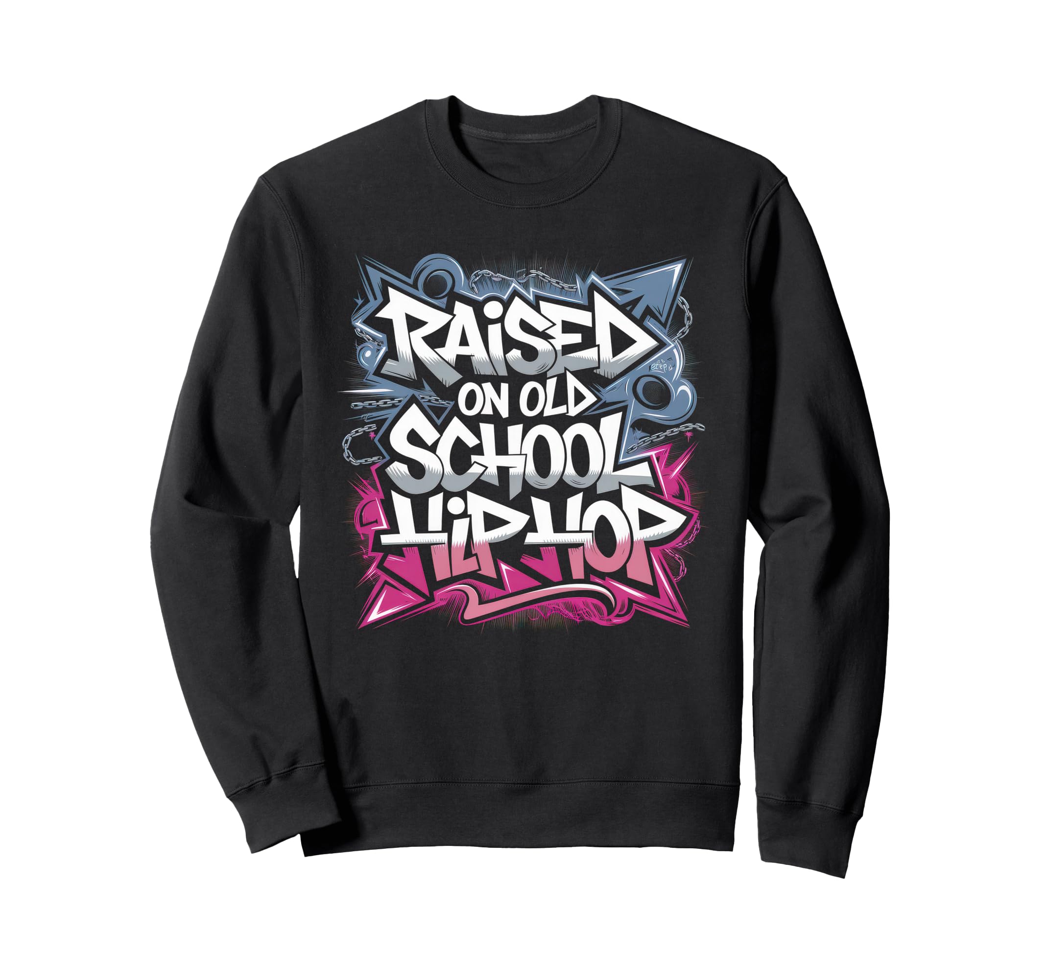 Raised Old School Hip Hop Cassette Sweatshirt - Graphic Print Unisex - T-Shirt, Sweatshirt, Hoodie