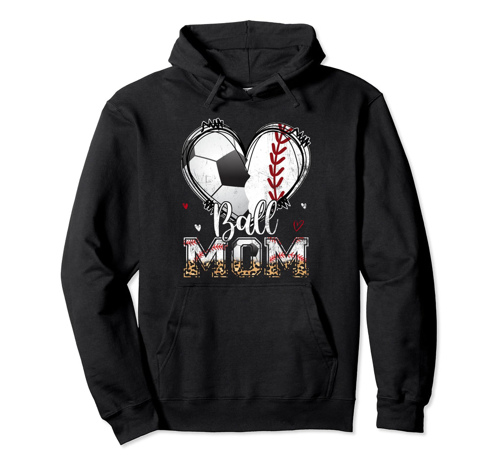 Ball Mom Baseball Soccer Heart Leopard Hoodie - Unique Graphic Men Women - T-Shirt, Sweatshirt, Hoodie