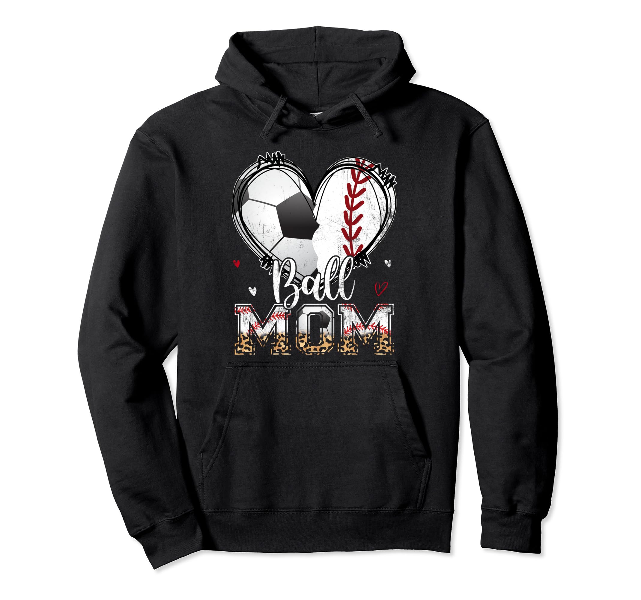 Ball Mom Baseball Soccer Heart Leopard Hoodie - Unique Graphic Men Women - T-Shirt, Sweatshirt, Hoodie