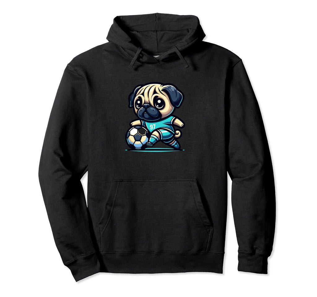 Pug Dog Soccer Player Champion Fan Hoodie - Fun Novelty Design Men Women - T-Shirt, Sweatshirt, Hoodie