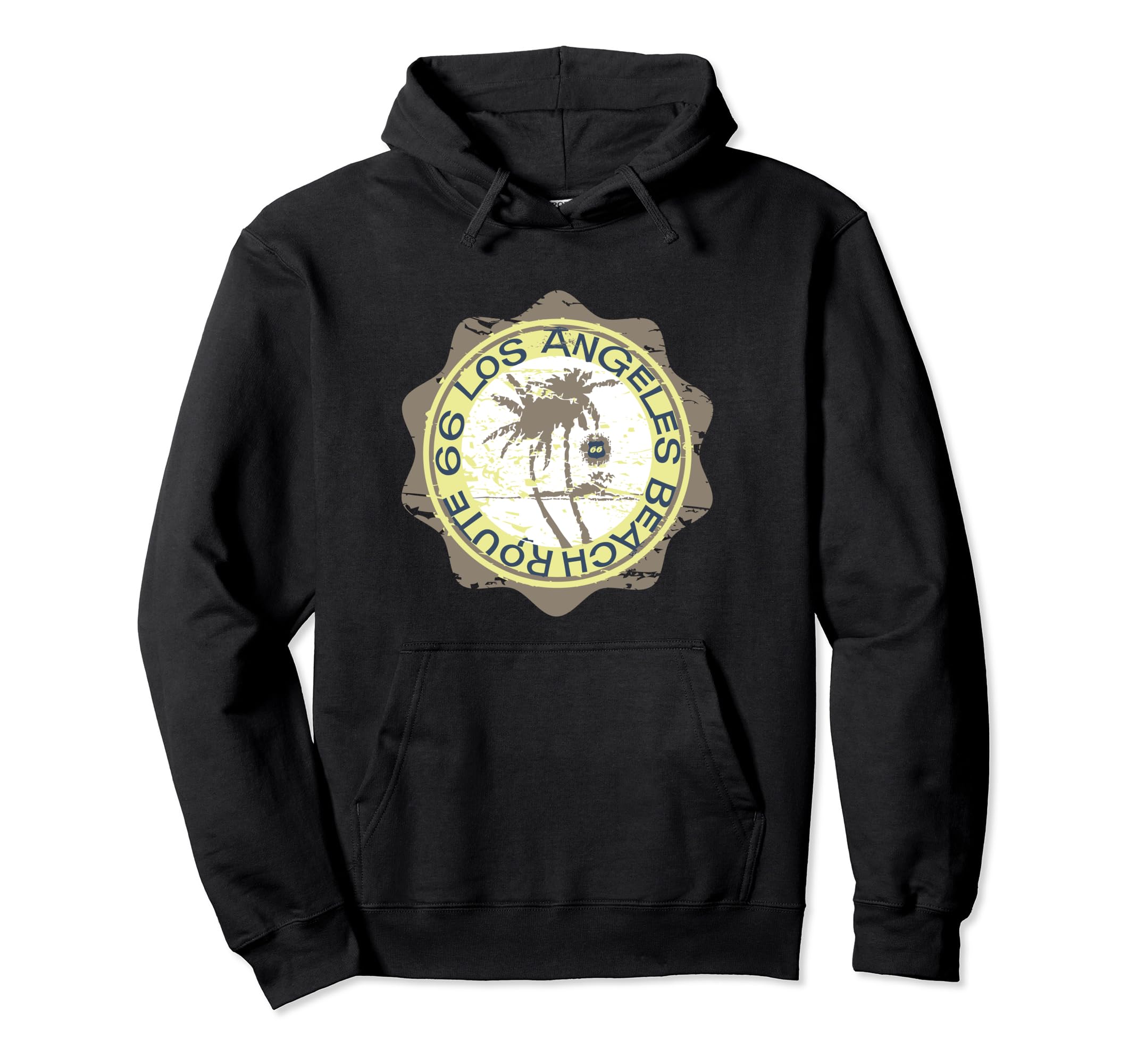 Route 66 Los Angeles Beach Hoodie - Fun Novelty Design for Adults - T-Shirt, Sweatshirt, Hoodie