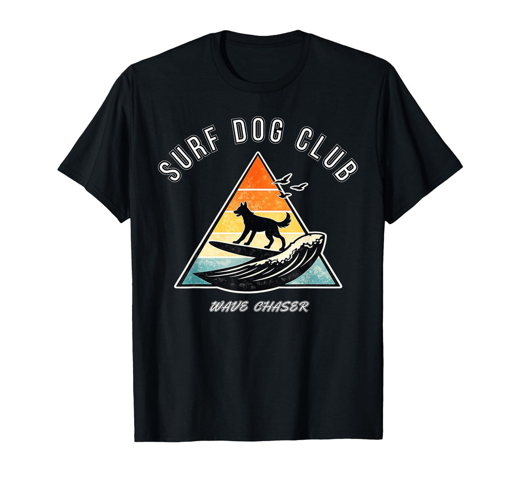 Surfing Dog Triangle Sunset Beach T-Shirt - Aesthetic Graphic for Adults - T-Shirt, Sweatshirt, Hoodie