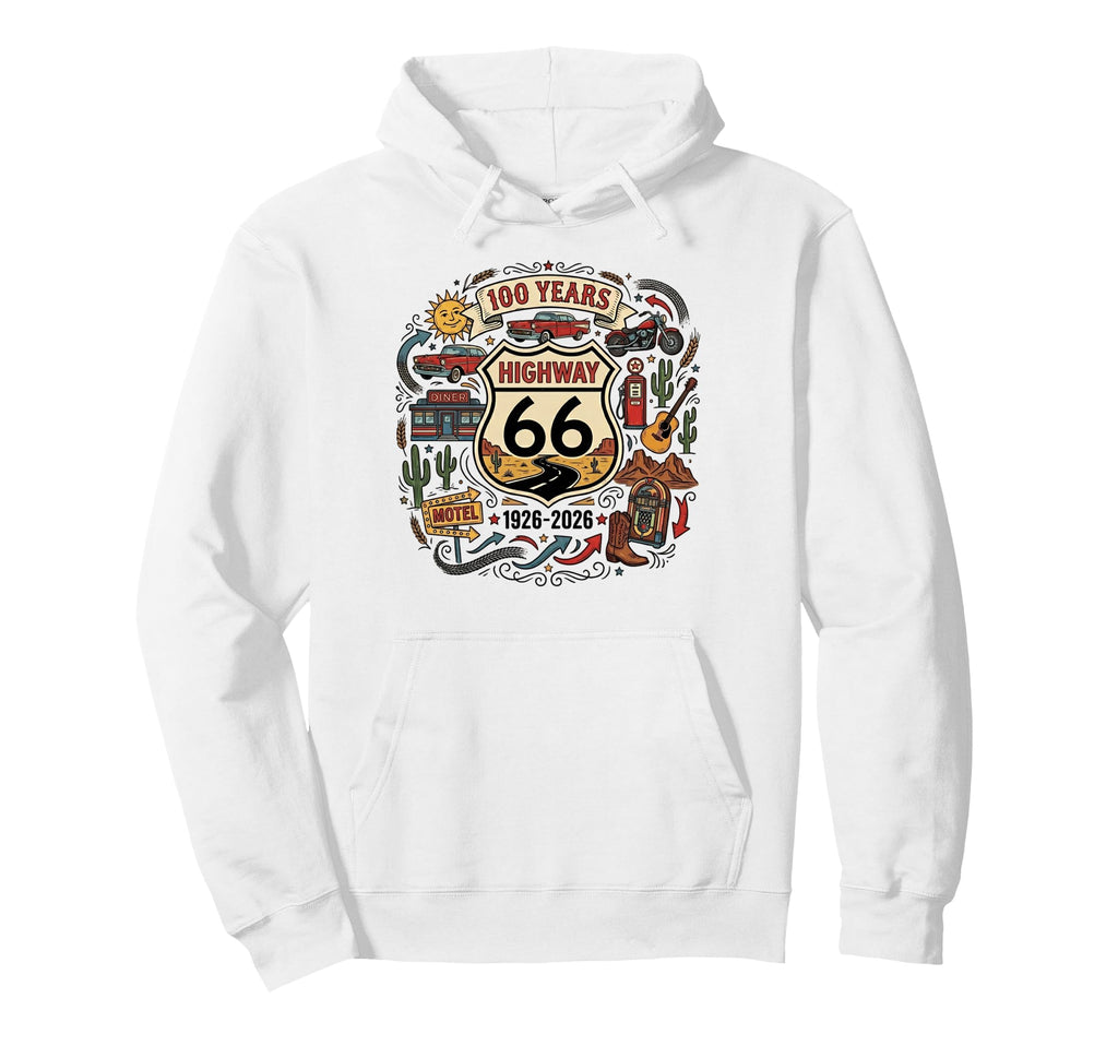 Highway 66 100 Years Centennial 1926 Hoodie - Novelty Apparel for Adults - T-Shirt, Sweatshirt, Hoodie